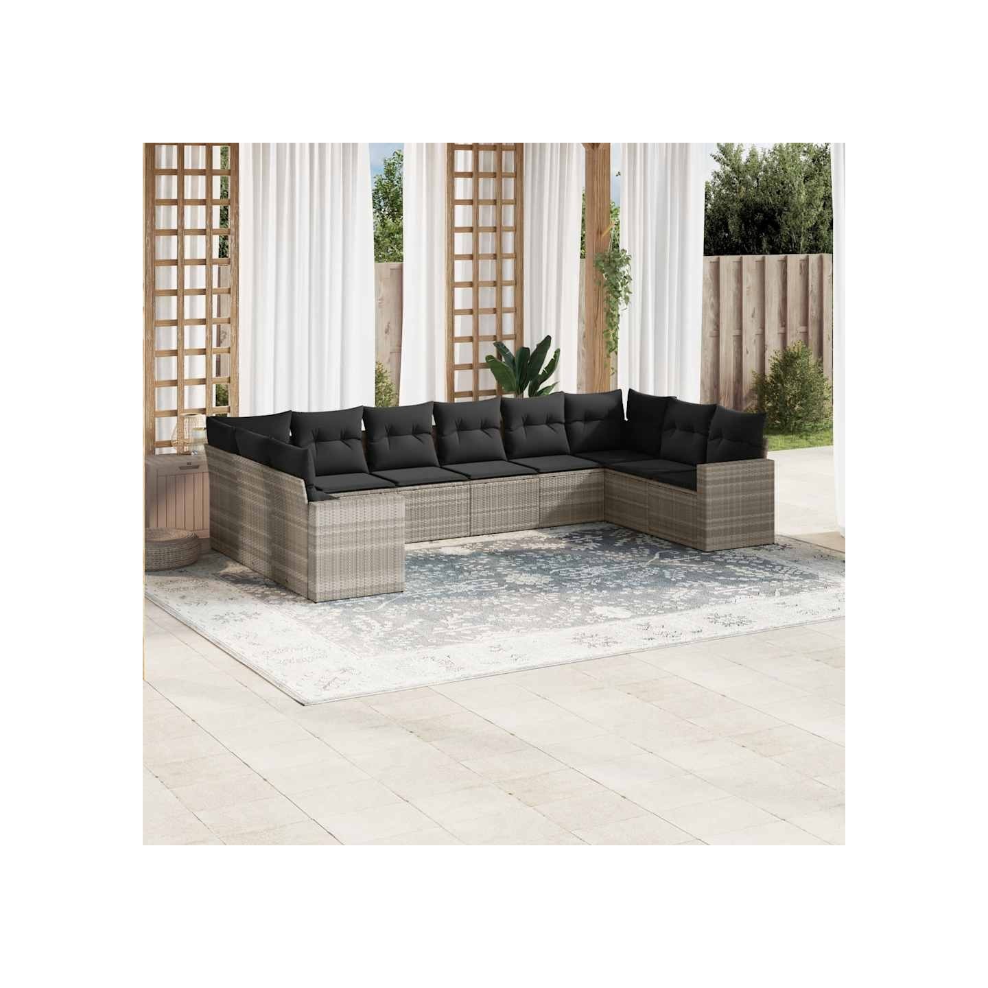 Salon de jardin avec coussins 10 pcs gris clair résine tressée