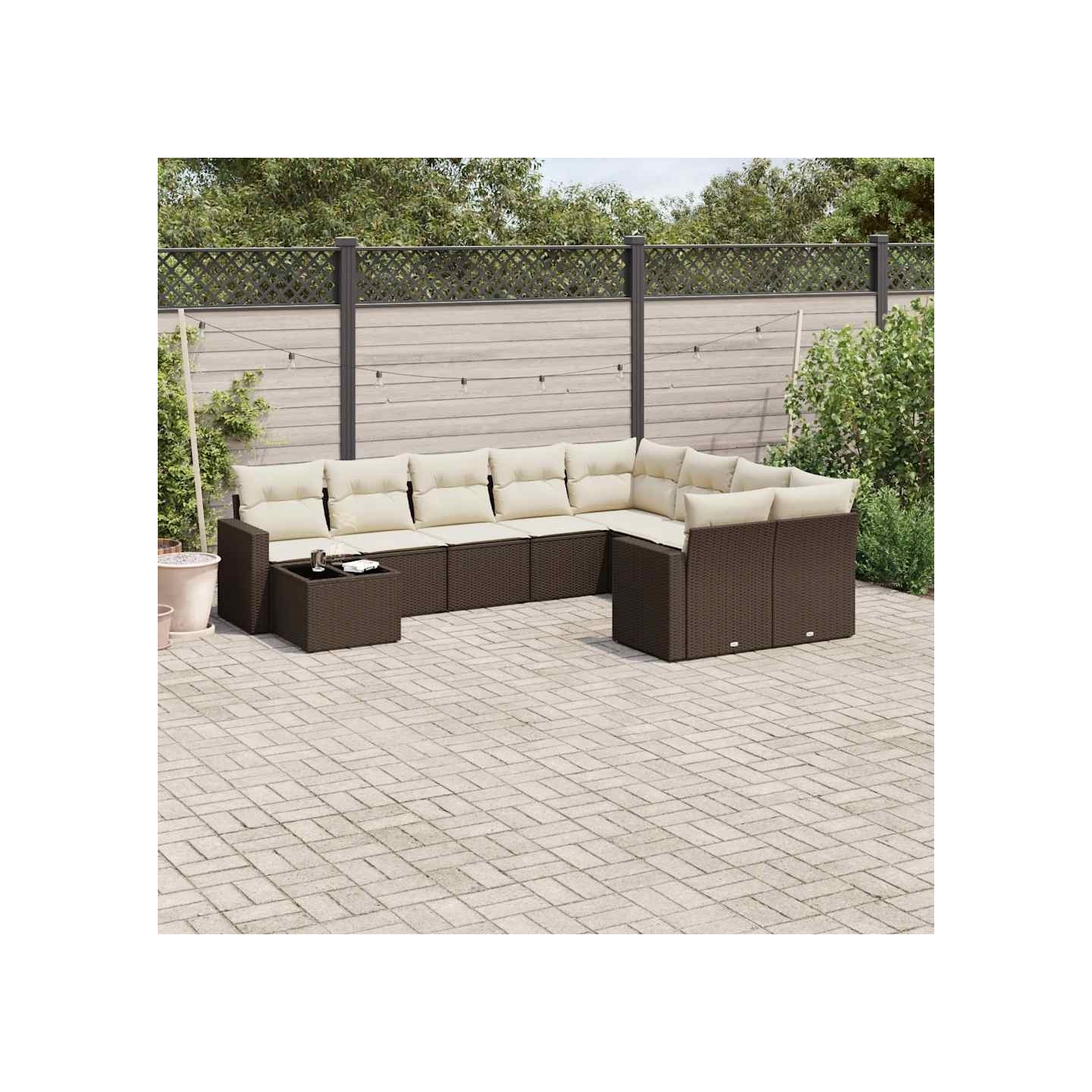 Salon de jardin 10 pcs avec coussins marron résine tressée