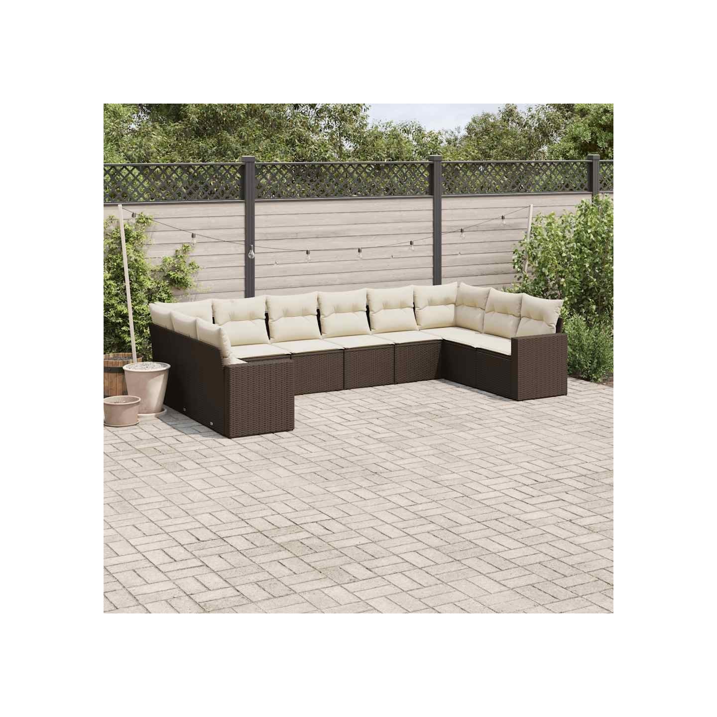 Salon de jardin 10 pcs avec coussins marron résine tressée