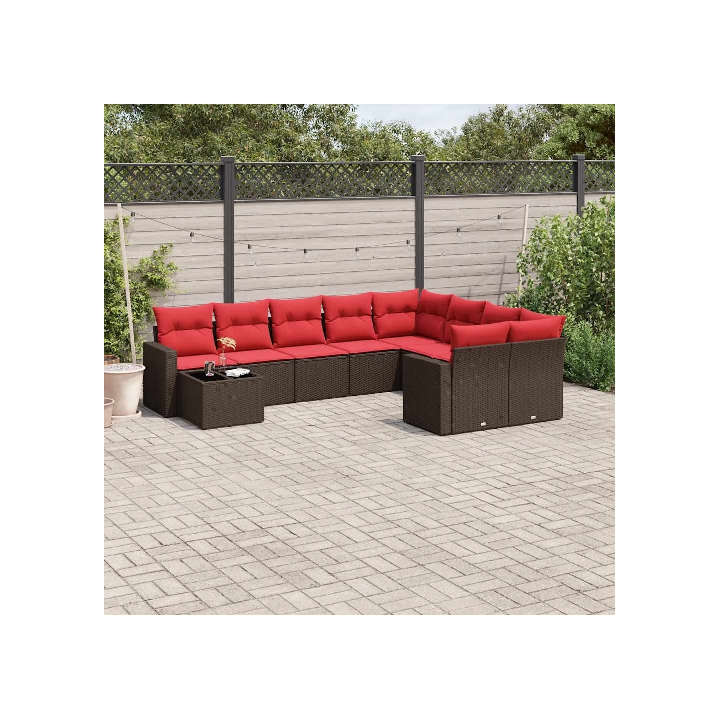 Salon de jardin 10 pcs avec coussins marron résine tressée