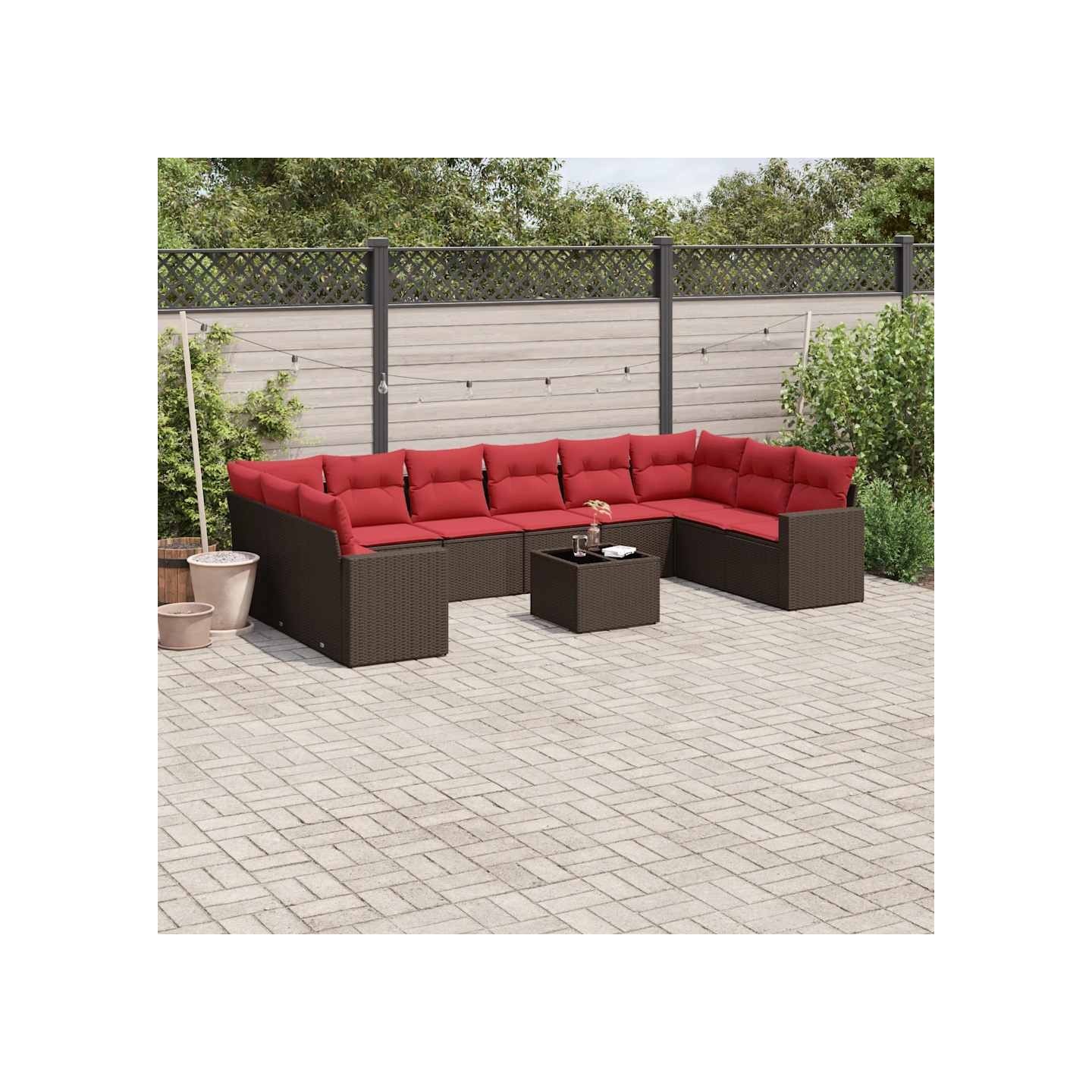 Salon de jardin et coussins 11 pcs marron résine tressée