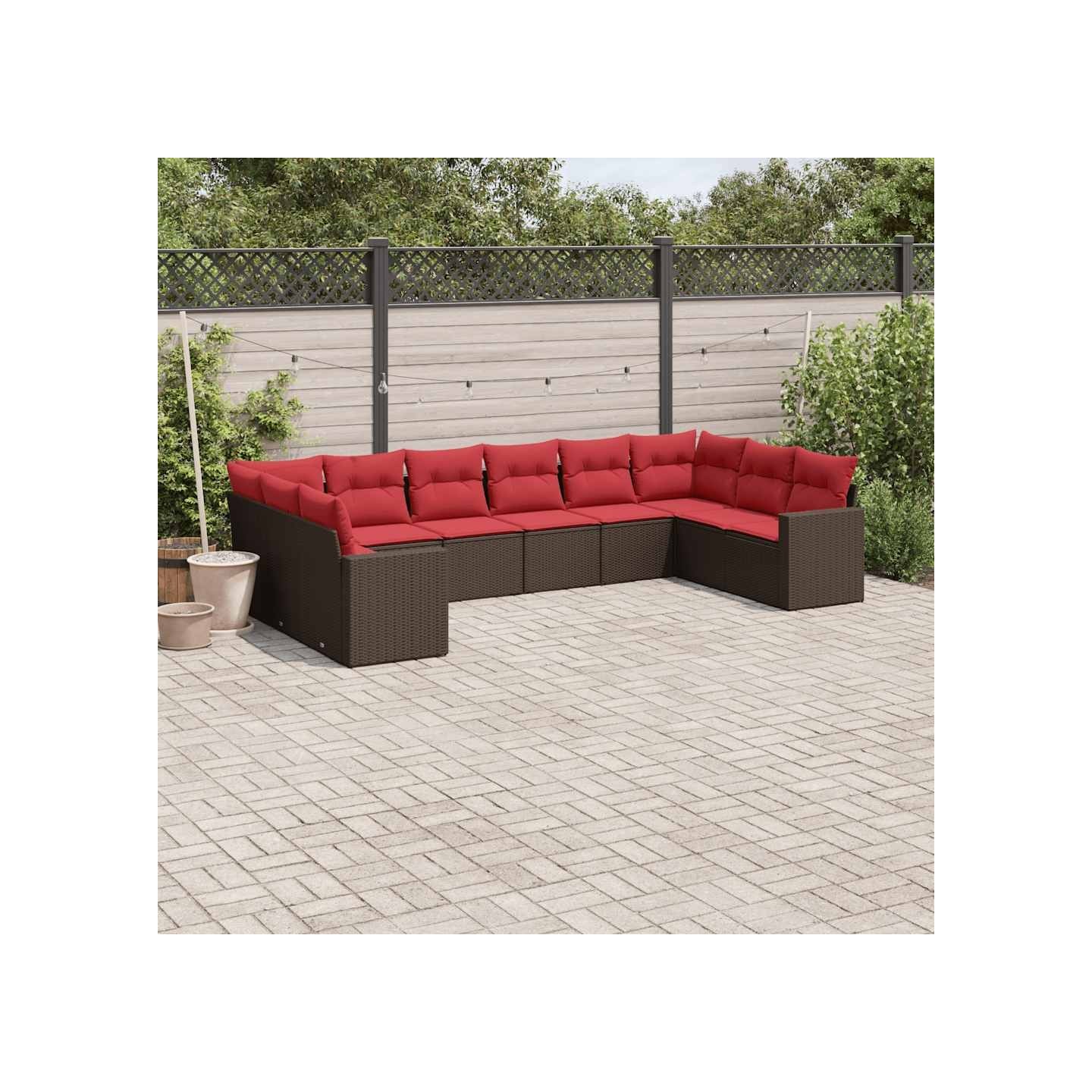 Salon de jardin 10 pcs avec coussins marron résine tressée