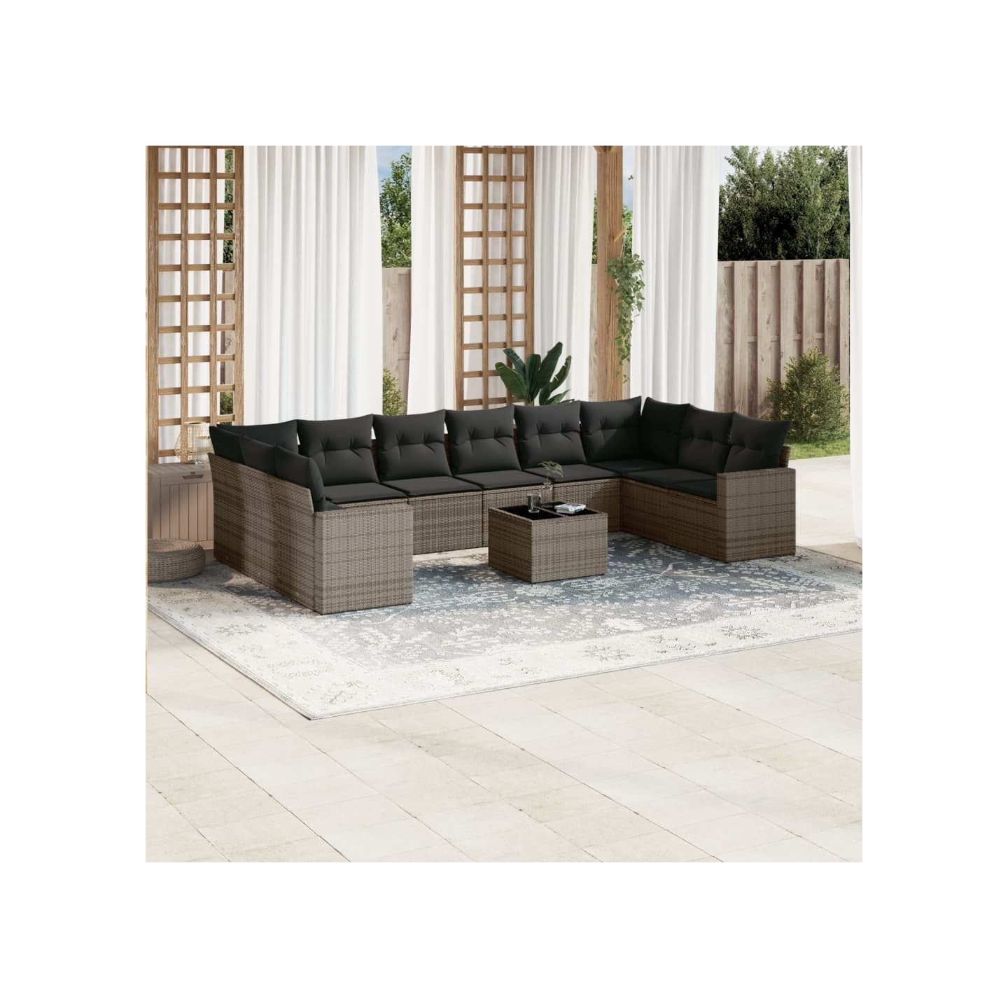 Salon de jardin 11 pcs avec coussins gris résine tressée
