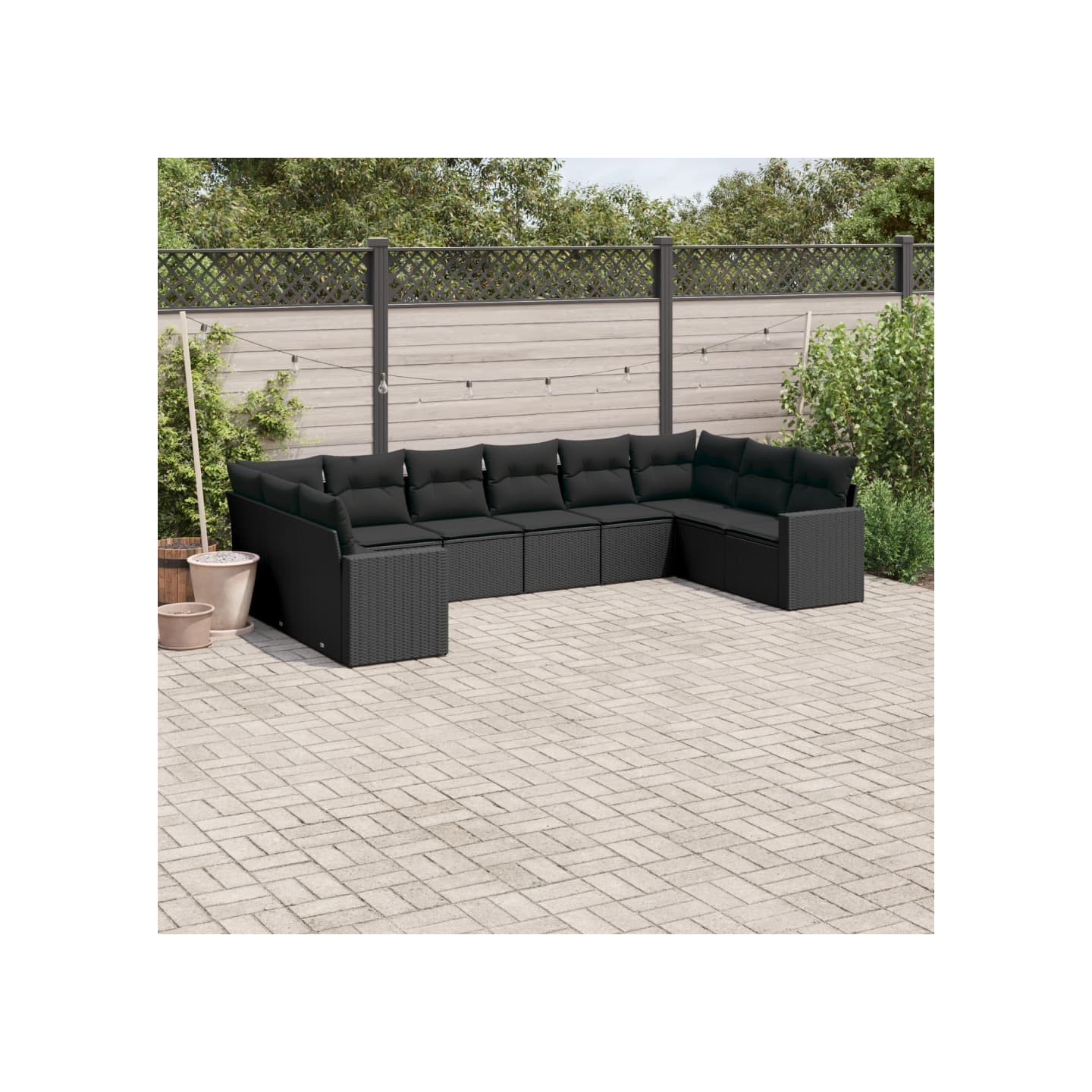 Salon de jardin 10 pcs avec coussins noir résine tressée