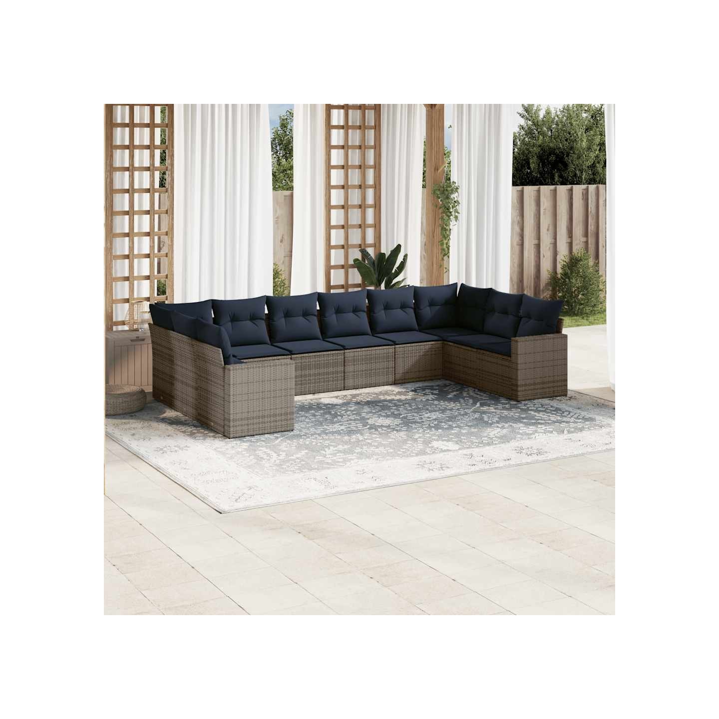 Salon de jardin 10 pcs avec coussins gris résine tressée