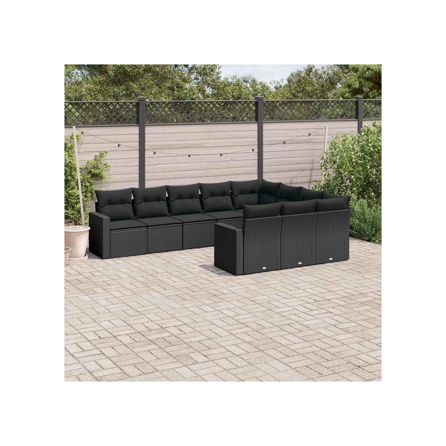 Salon de jardin 10 pcs avec coussins noir résine tressée