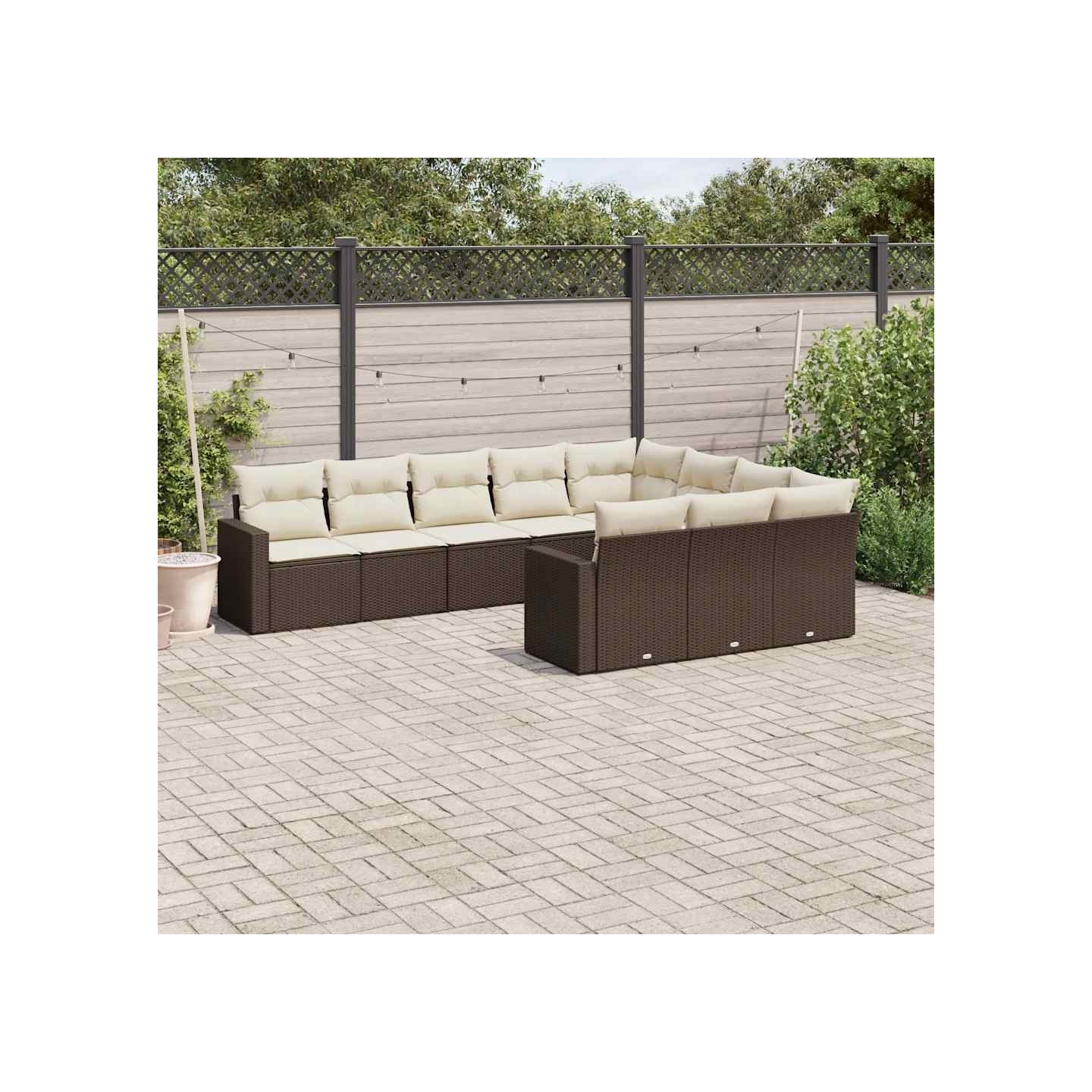 Salon de jardin 10 pcs avec coussins marron résine tressée