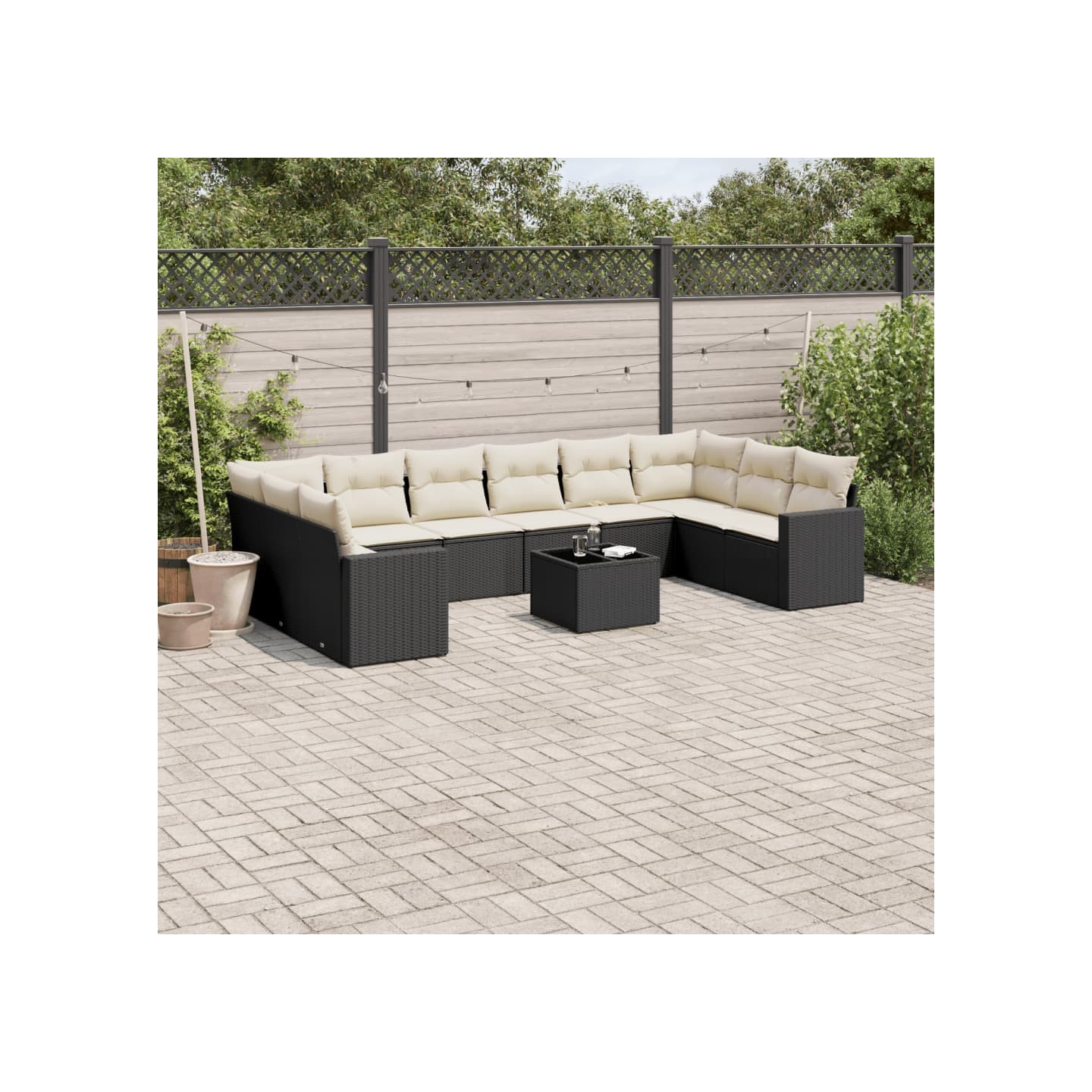 Salon de jardin 11 pcs avec coussins noir résine tressée