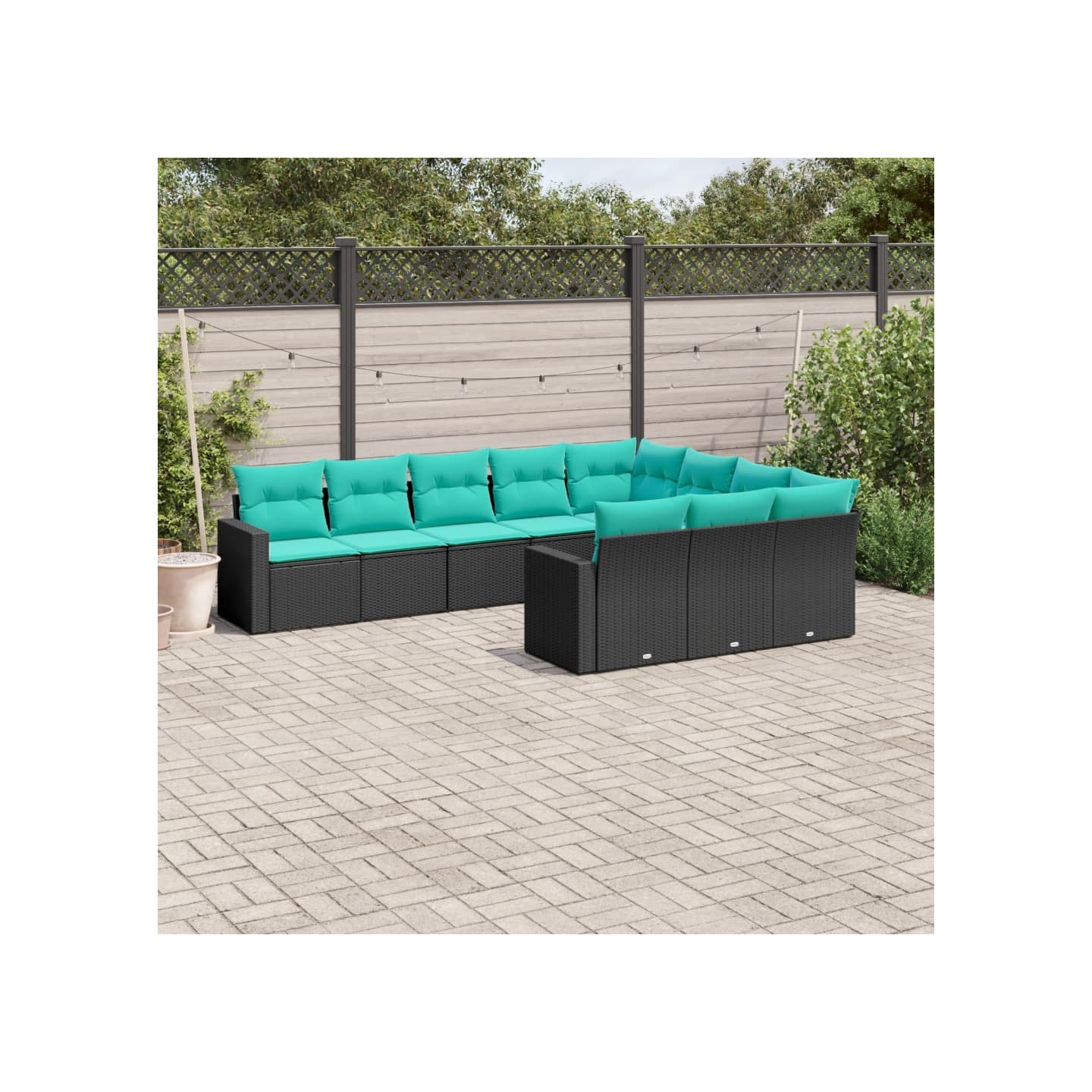 Salon de jardin 10 pcs avec coussins noir résine tressée