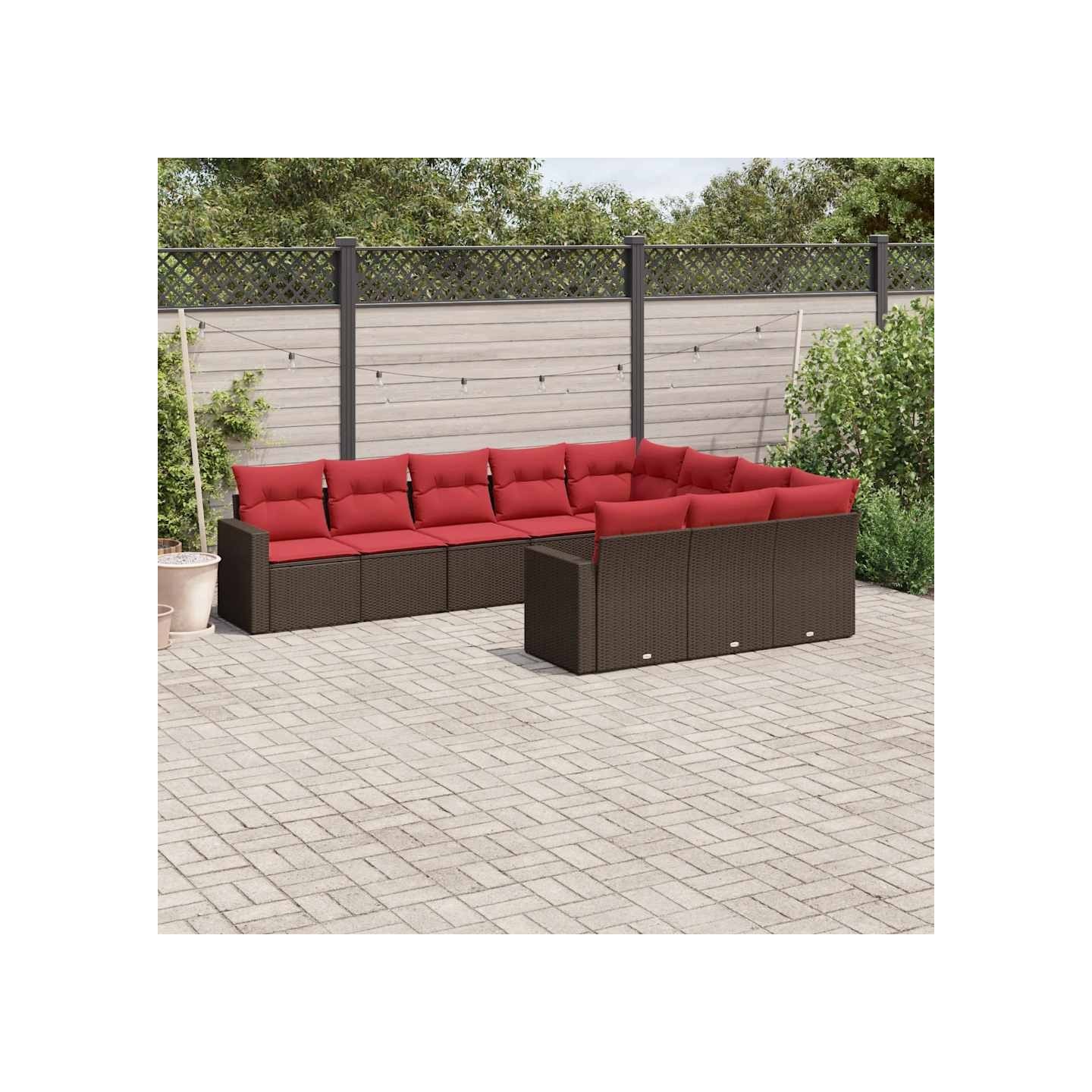 Salon de jardin 10 pcs avec coussins marron résine tressée