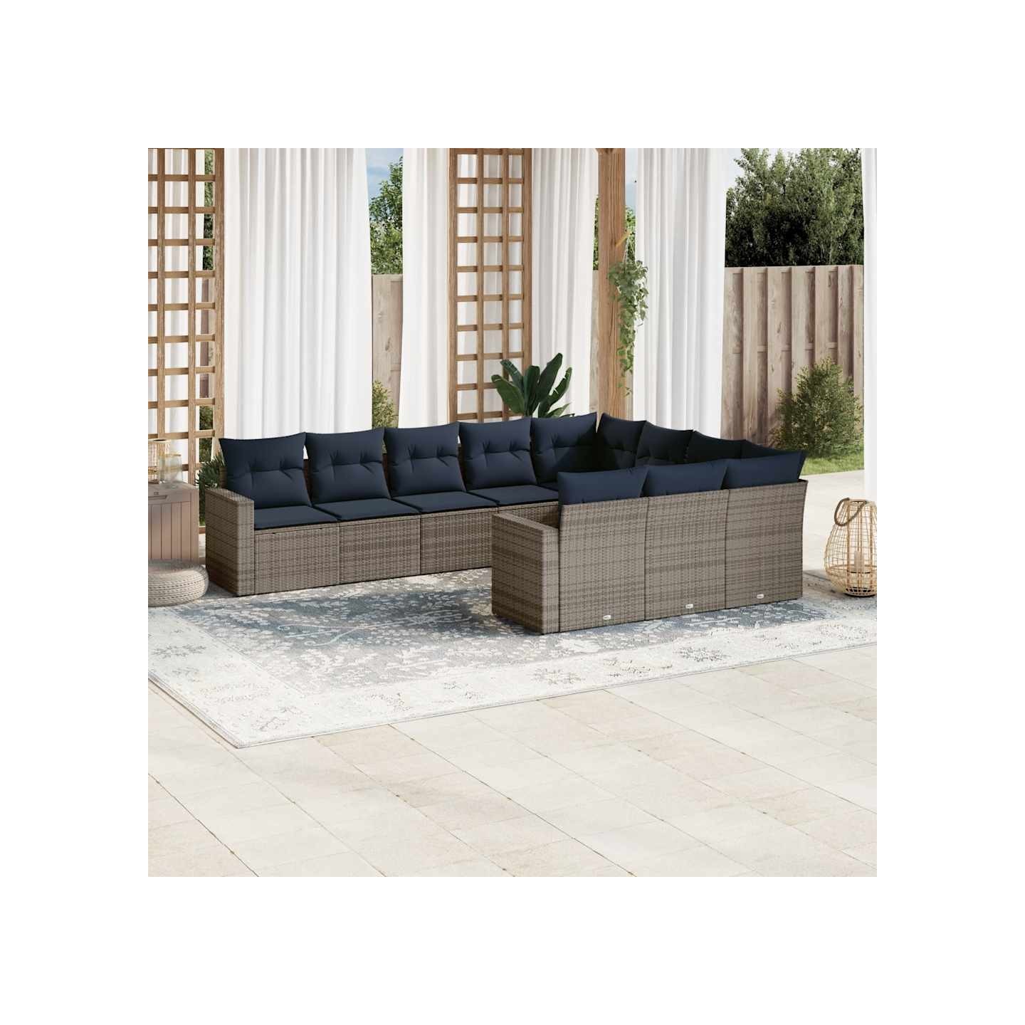 Salon de jardin 10 pcs avec coussins gris résine tressée