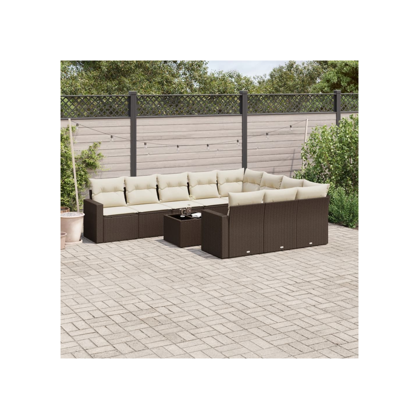 Salon de jardin et coussins 11 pcs marron résine tressée