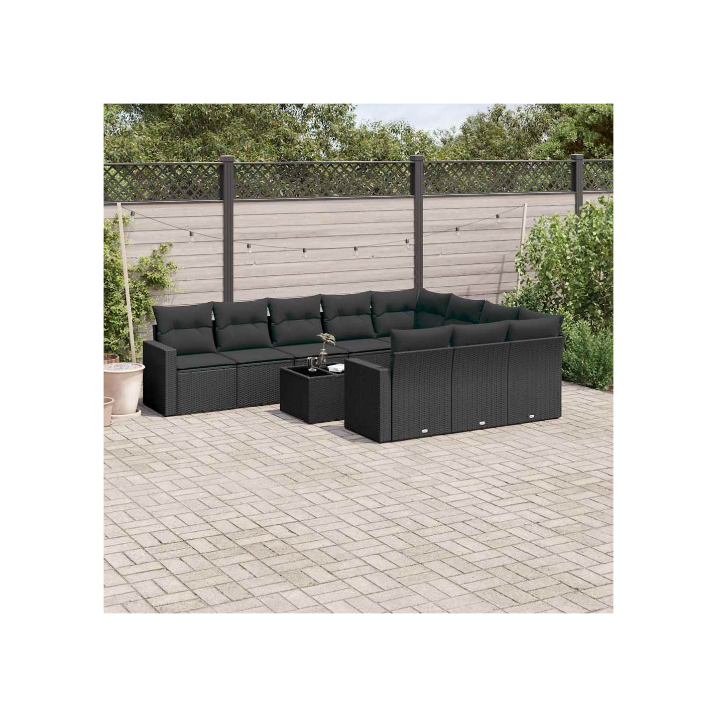 Salon de jardin 11 pcs avec coussins noir résine tressée