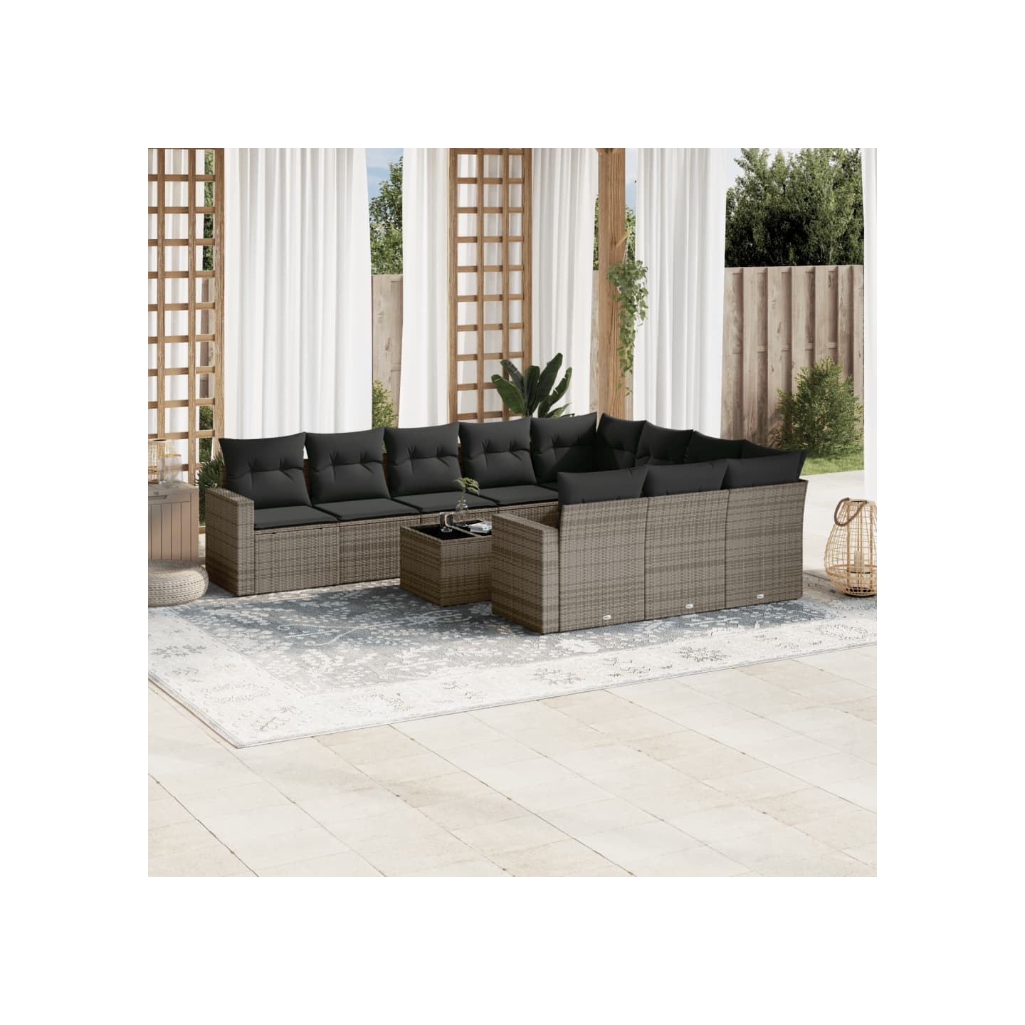 Salon de jardin 11 pcs avec coussins gris résine tressée