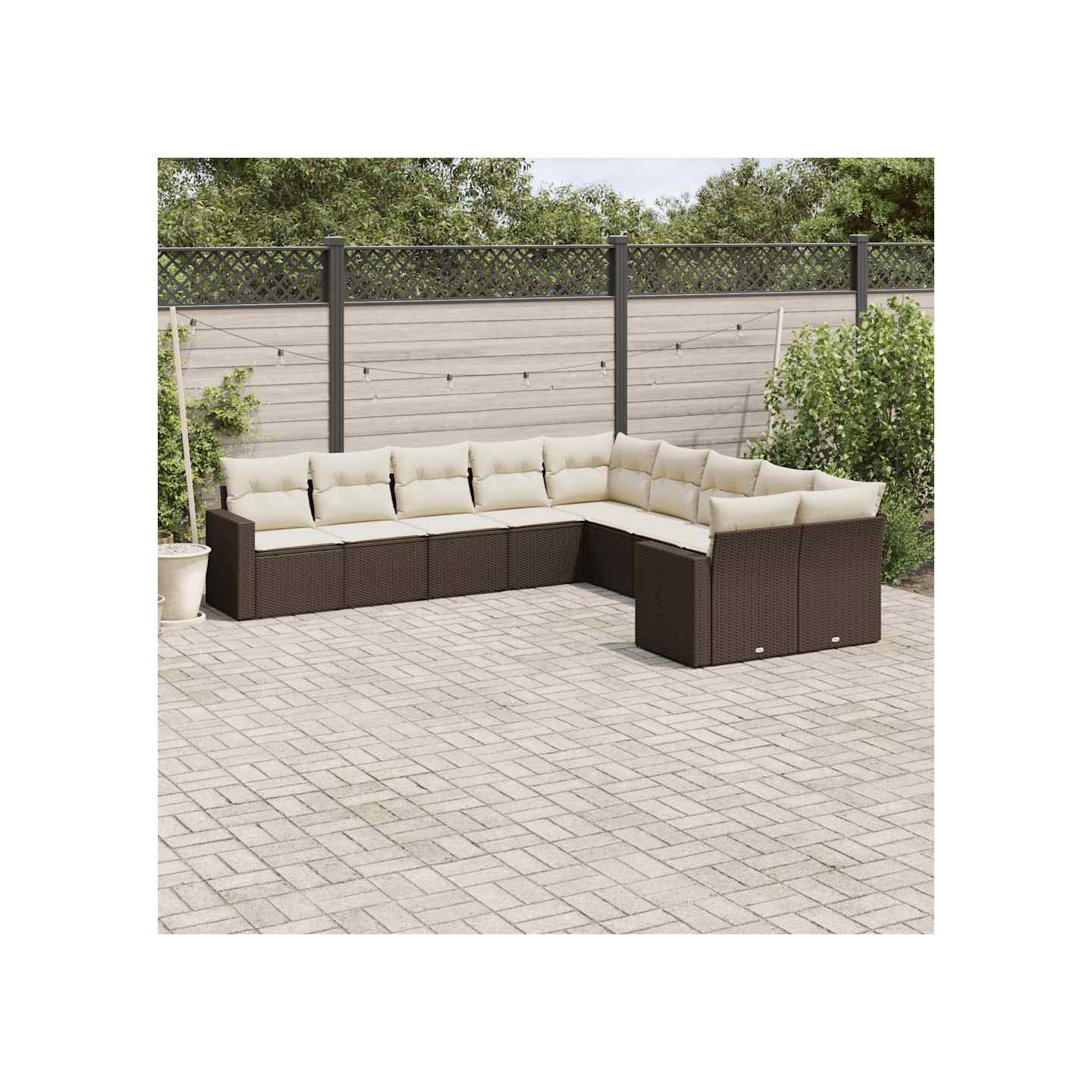Salon de jardin 10 pcs avec coussins marron résine tressée