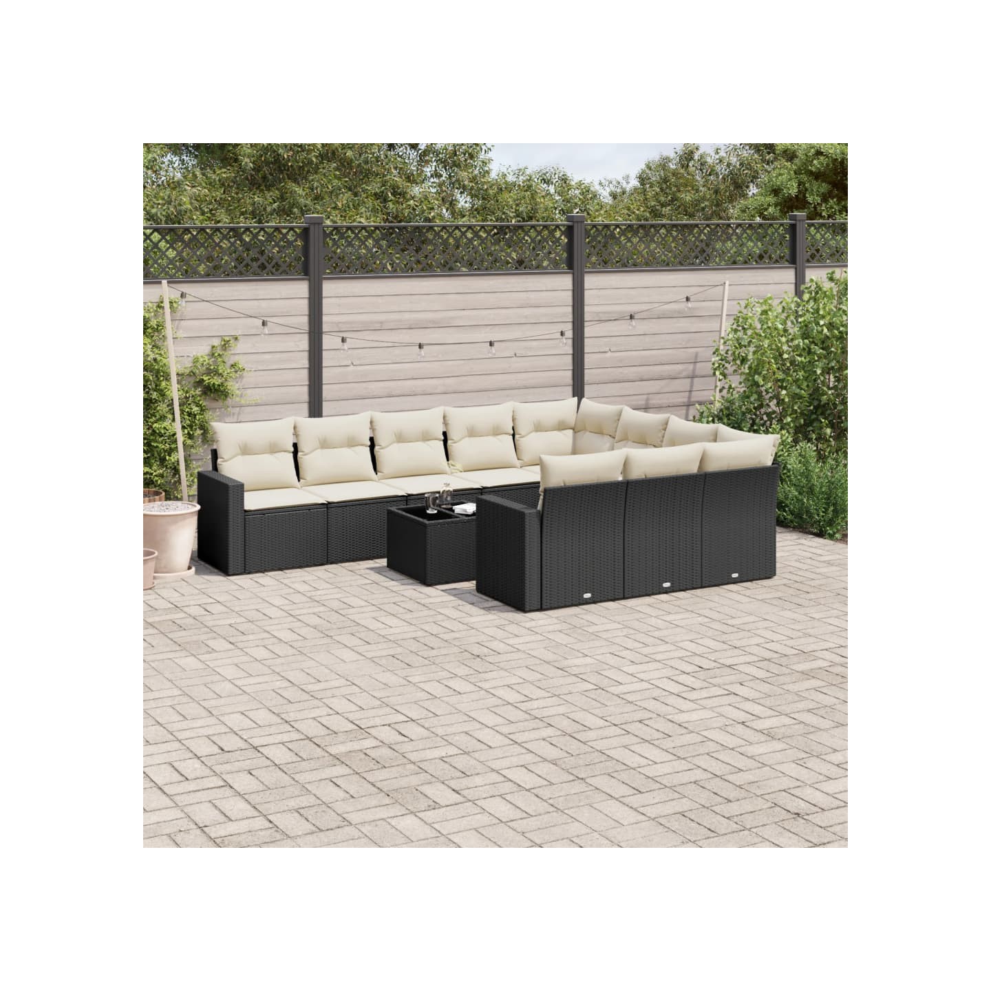 Salon de jardin 11 pcs avec coussins noir résine tressée