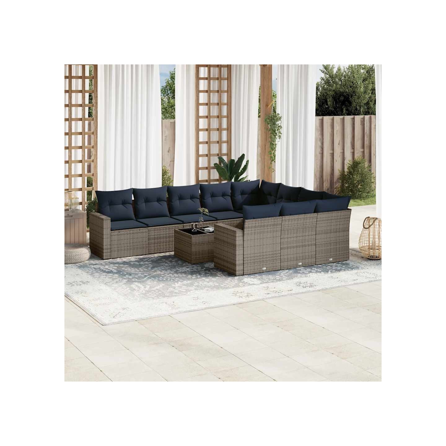 Salon de jardin 11 pcs avec coussins gris résine tressée