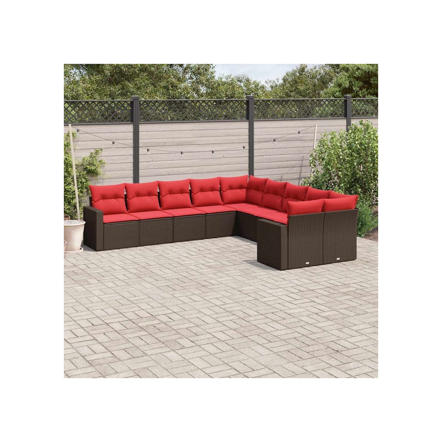 Salon de jardin 10 pcs avec coussins marron résine tressée