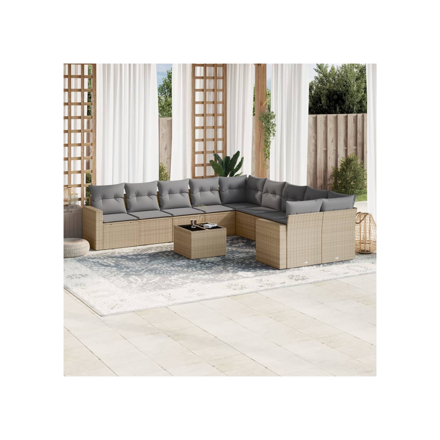 Salon de jardin 11 pcs avec coussins beige résine tressée