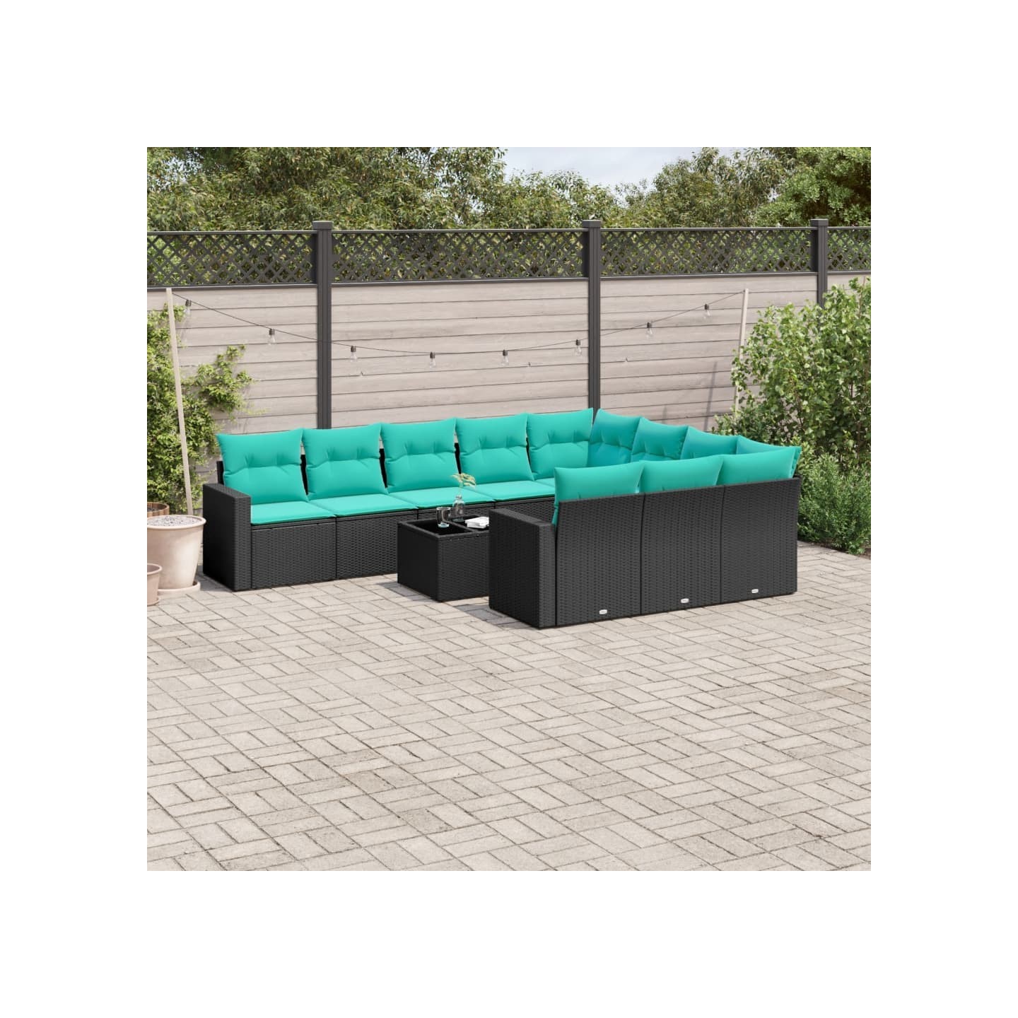 Salon de jardin 11 pcs avec coussins noir résine tressée