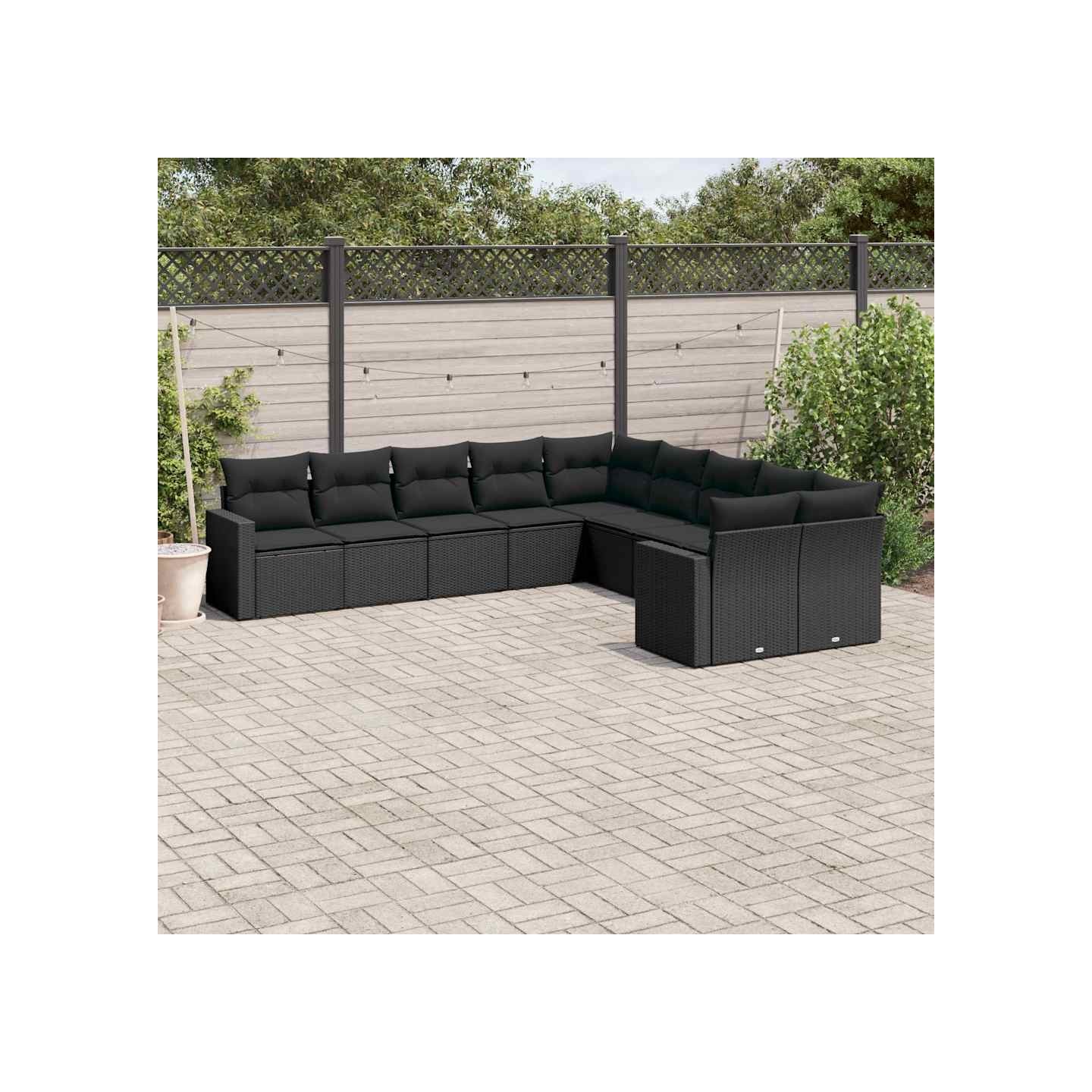 Salon de jardin 10 pcs avec coussins noir résine tressée
