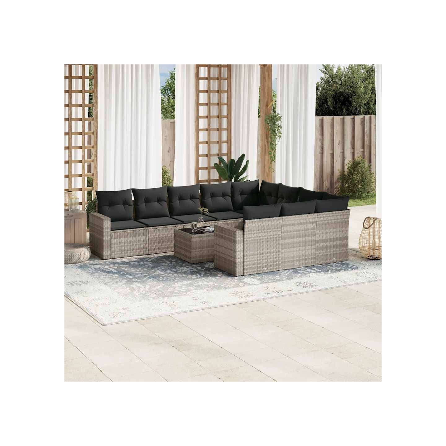 Salon de jardin 11 pcs avec coussins gris clair résine tressée
