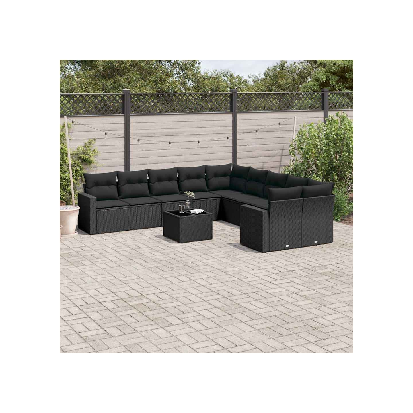 Salon de jardin 11 pcs avec coussins noir résine tressée
