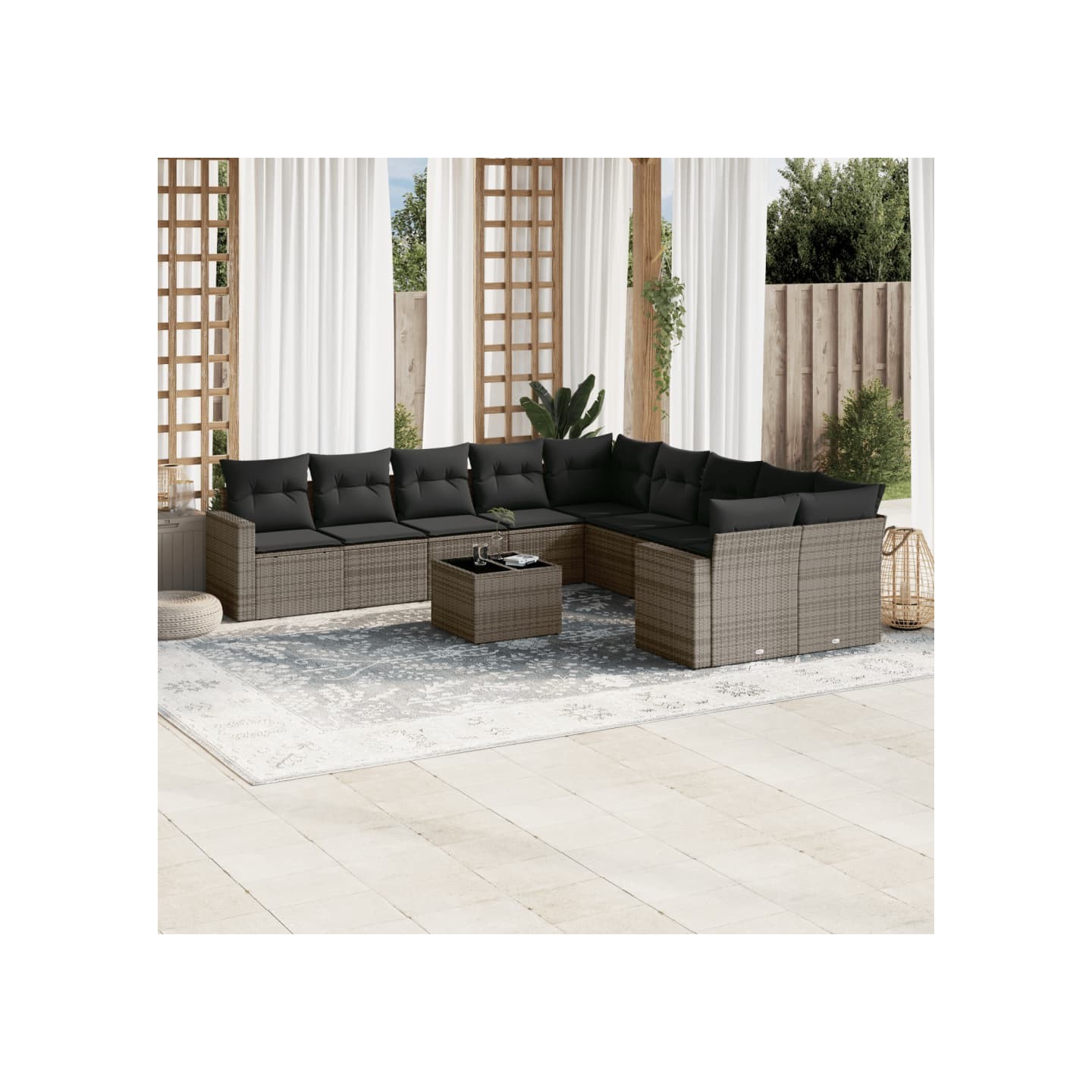 Salon de jardin 11 pcs avec coussins gris résine tressée