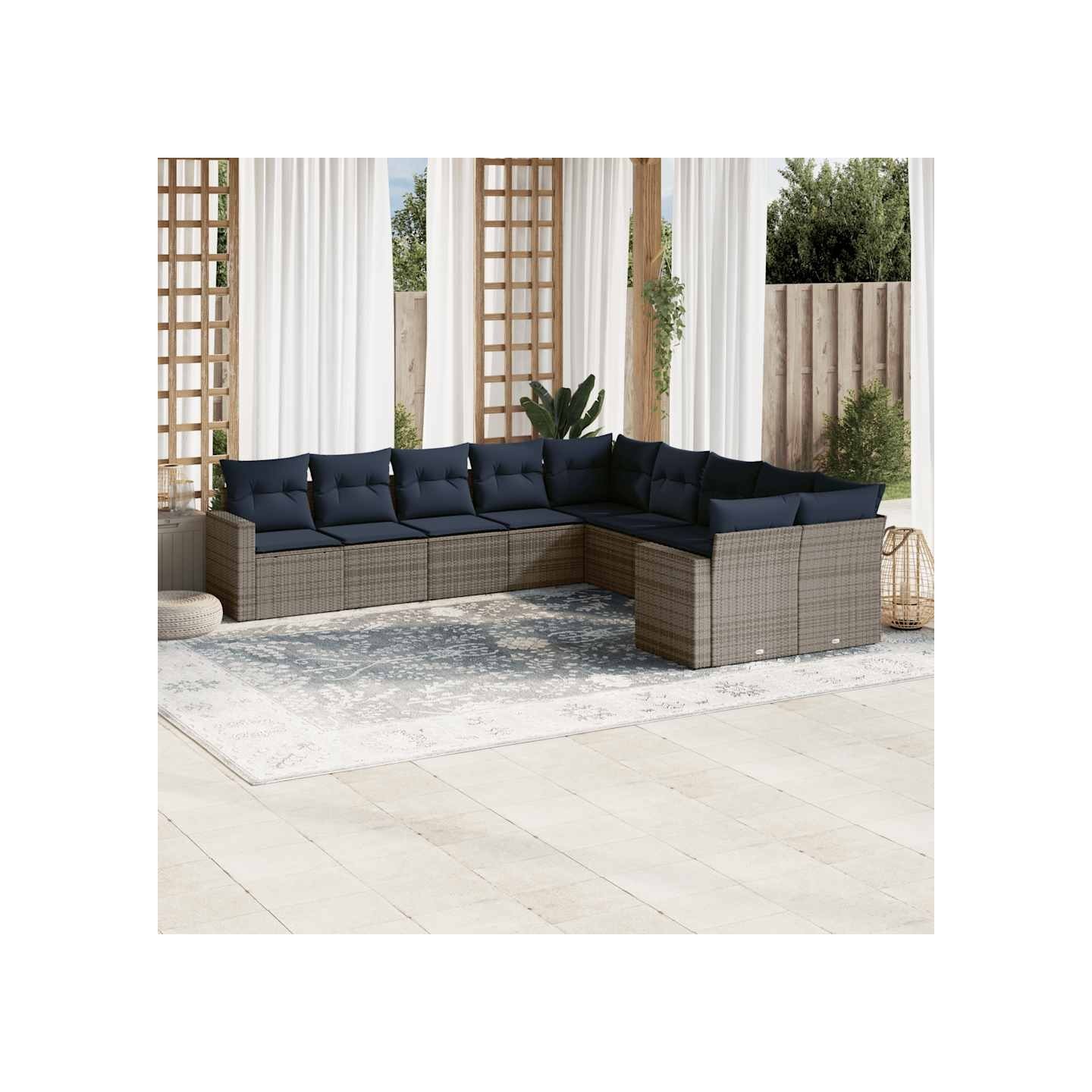 Salon de jardin 10 pcs avec coussins gris résine tressée
