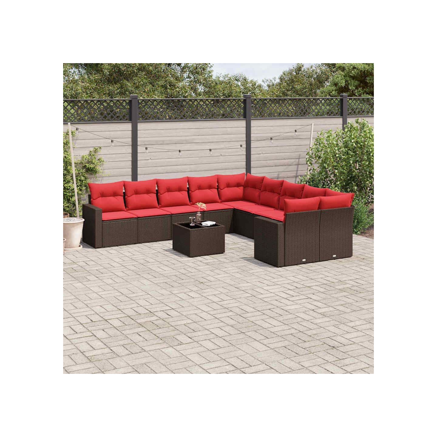 Salon de jardin et coussins 11 pcs marron résine tressée