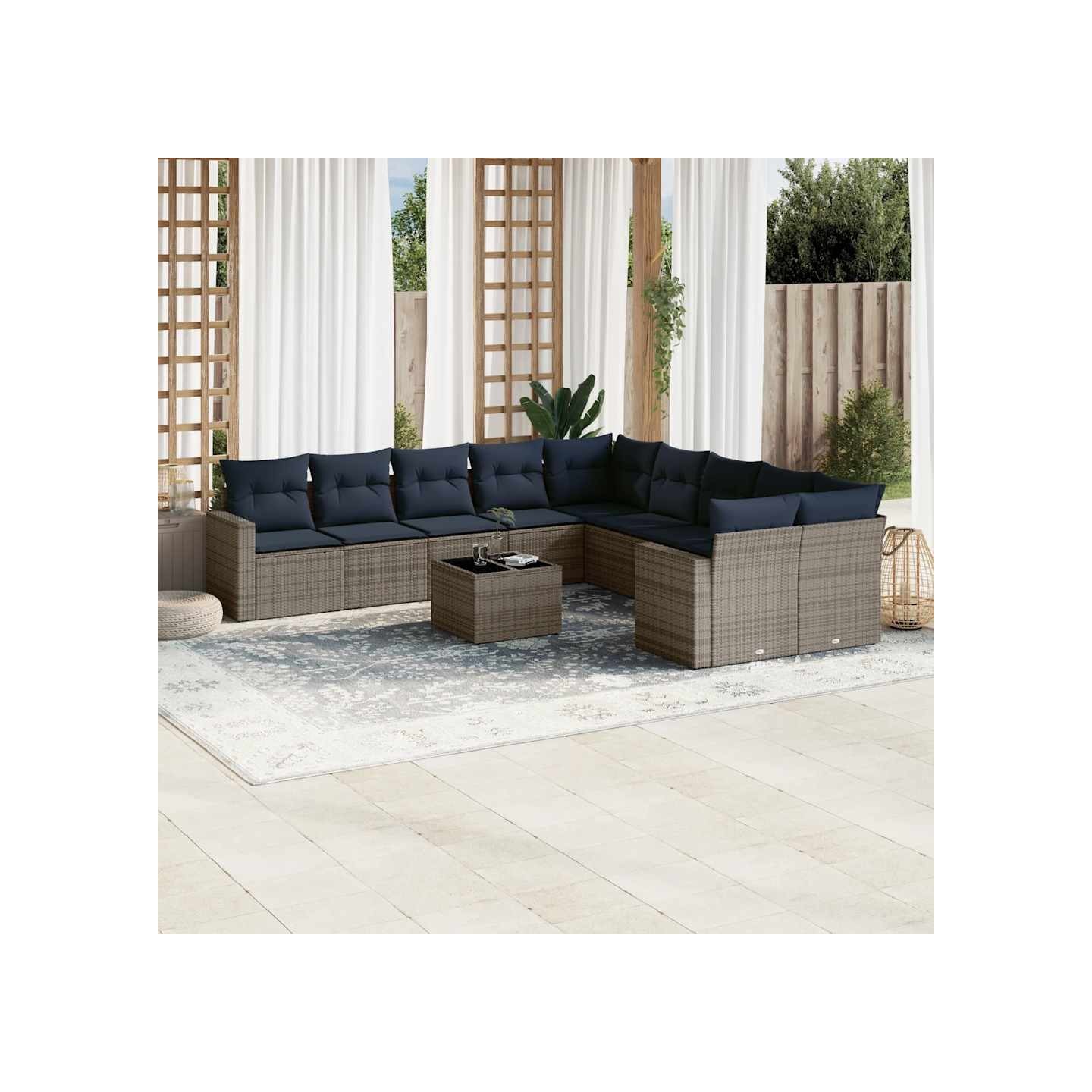 Salon de jardin 11 pcs avec coussins gris résine tressée