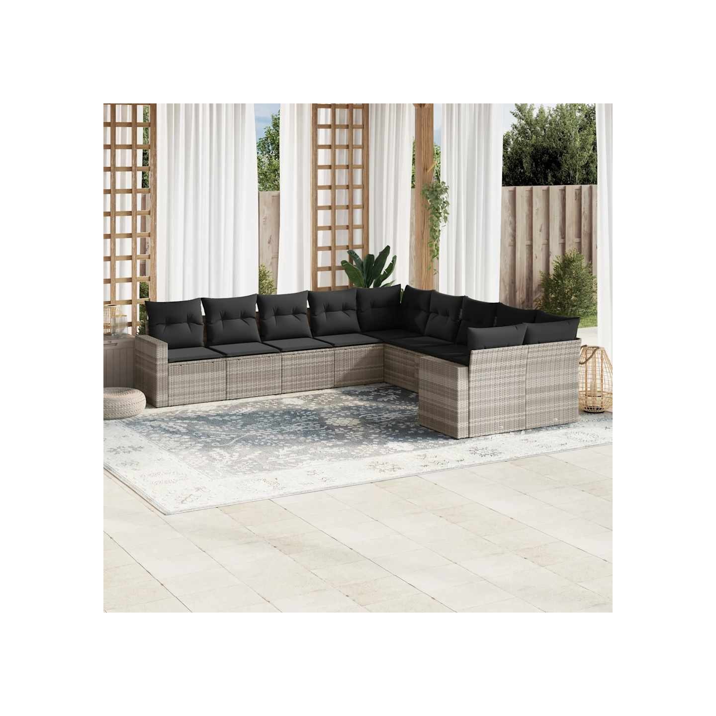 Salon de jardin avec coussins 10 pcs gris clair résine tressée