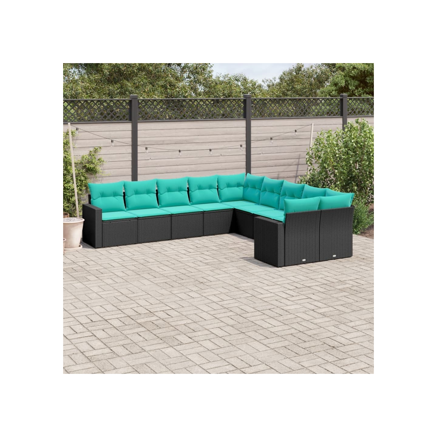 Salon de jardin 10 pcs avec coussins noir résine tressée