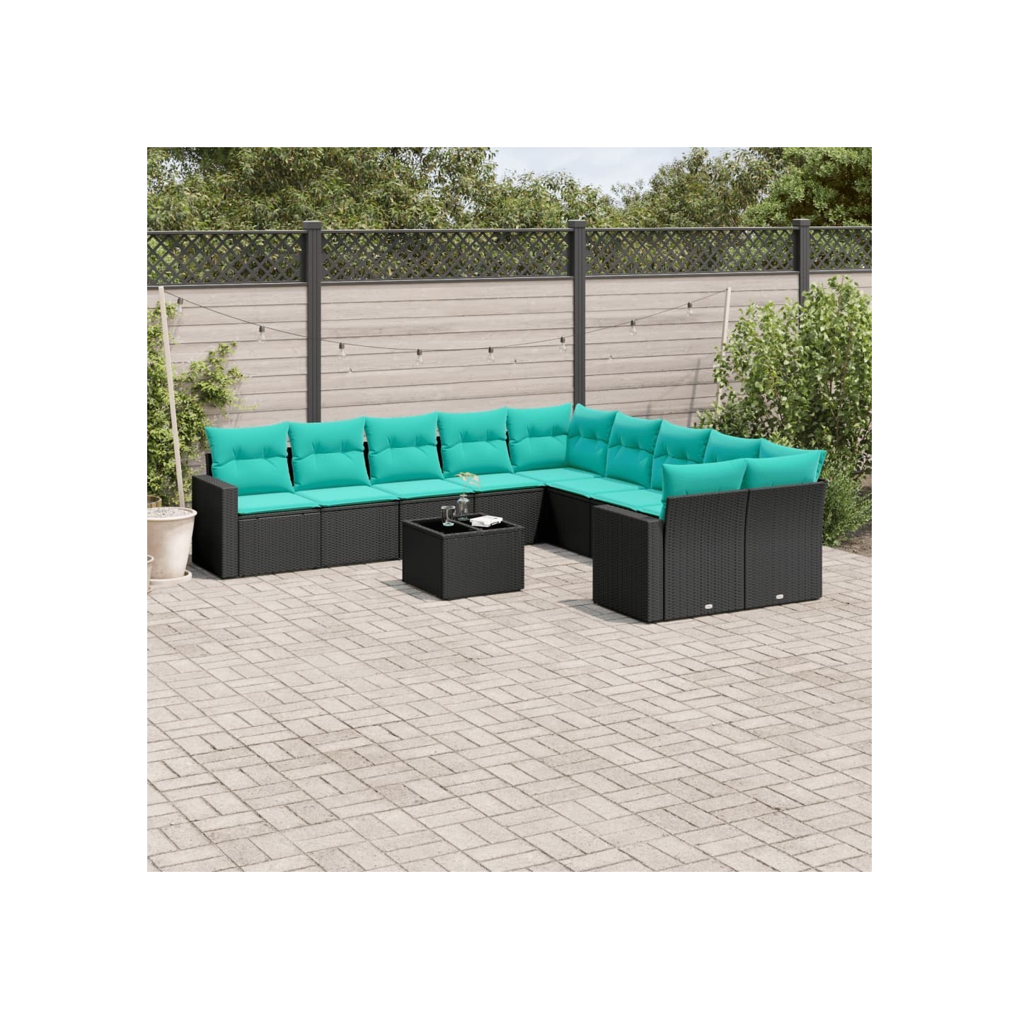 Salon de jardin 11 pcs avec coussins noir résine tressée