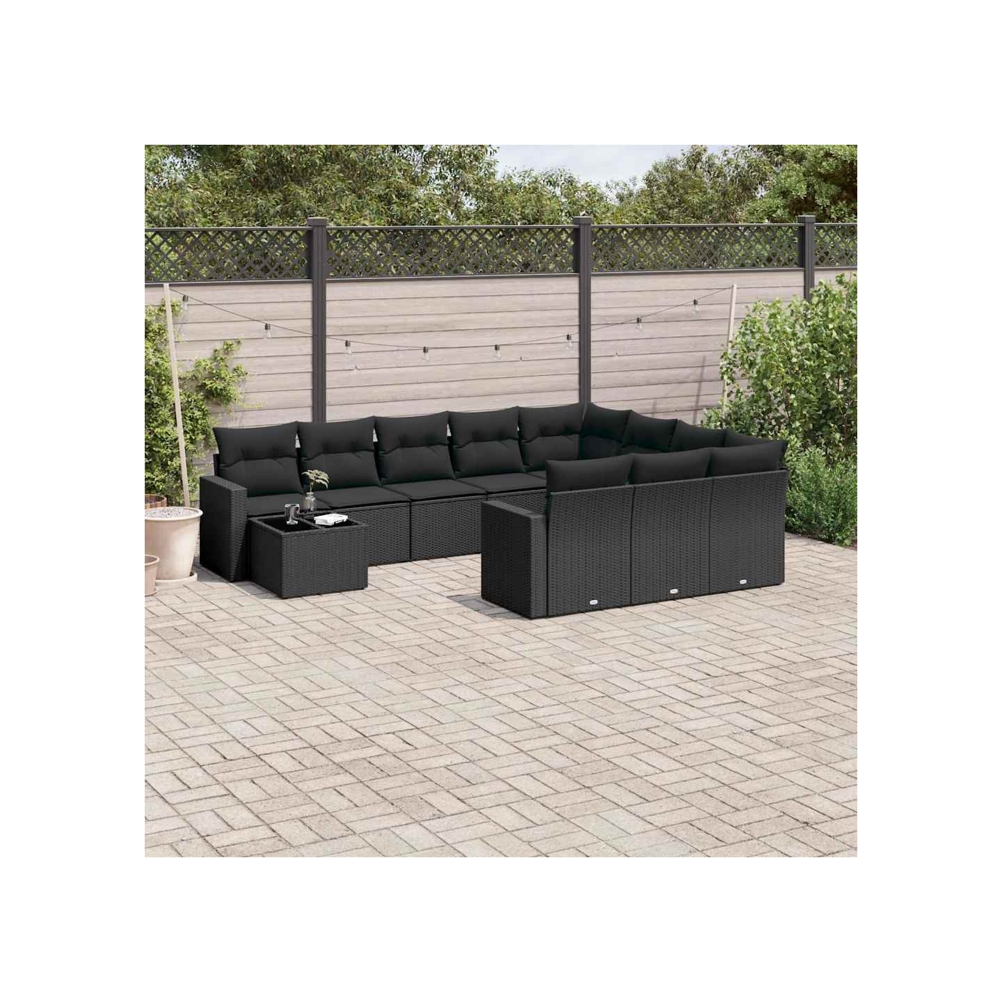 Salon de jardin 11 pcs avec coussins noir résine tressée