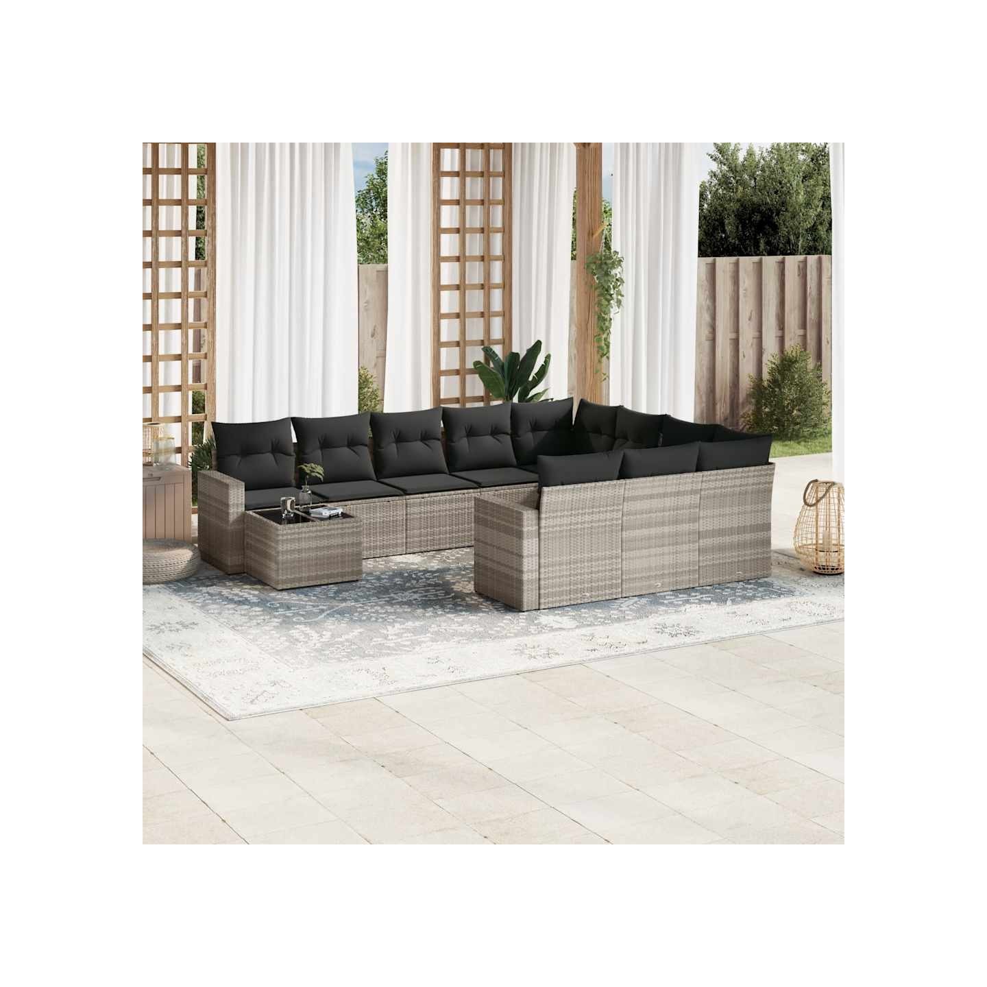 Salon de jardin 11 pcs avec coussins gris clair résine tressée