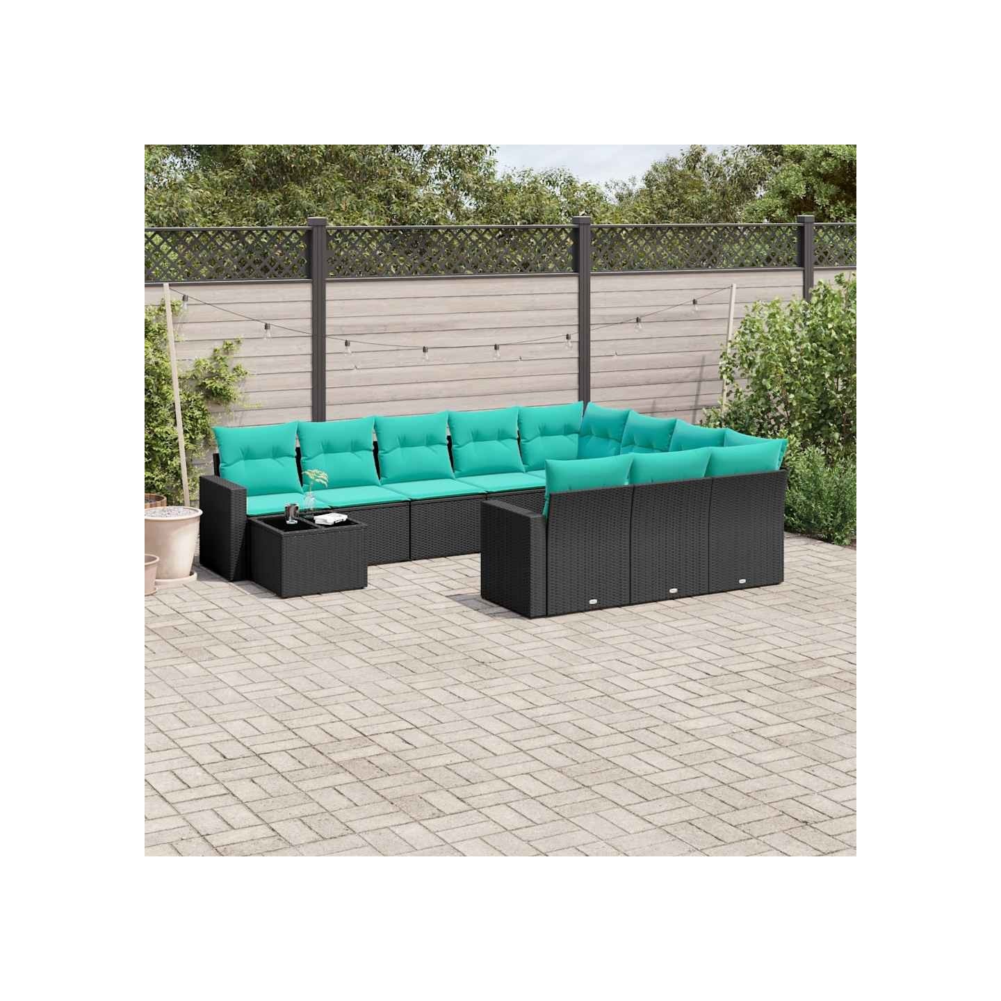 Ensemble de canapé de jardin 11 pcs avec coussins noir