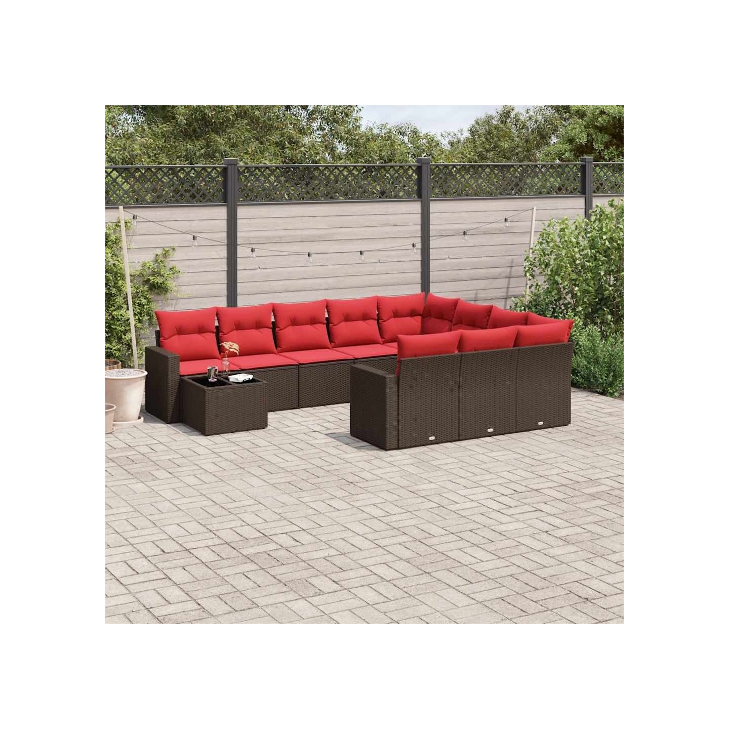 Ensemble de canapé de jardin 11 pcs avec coussins marron