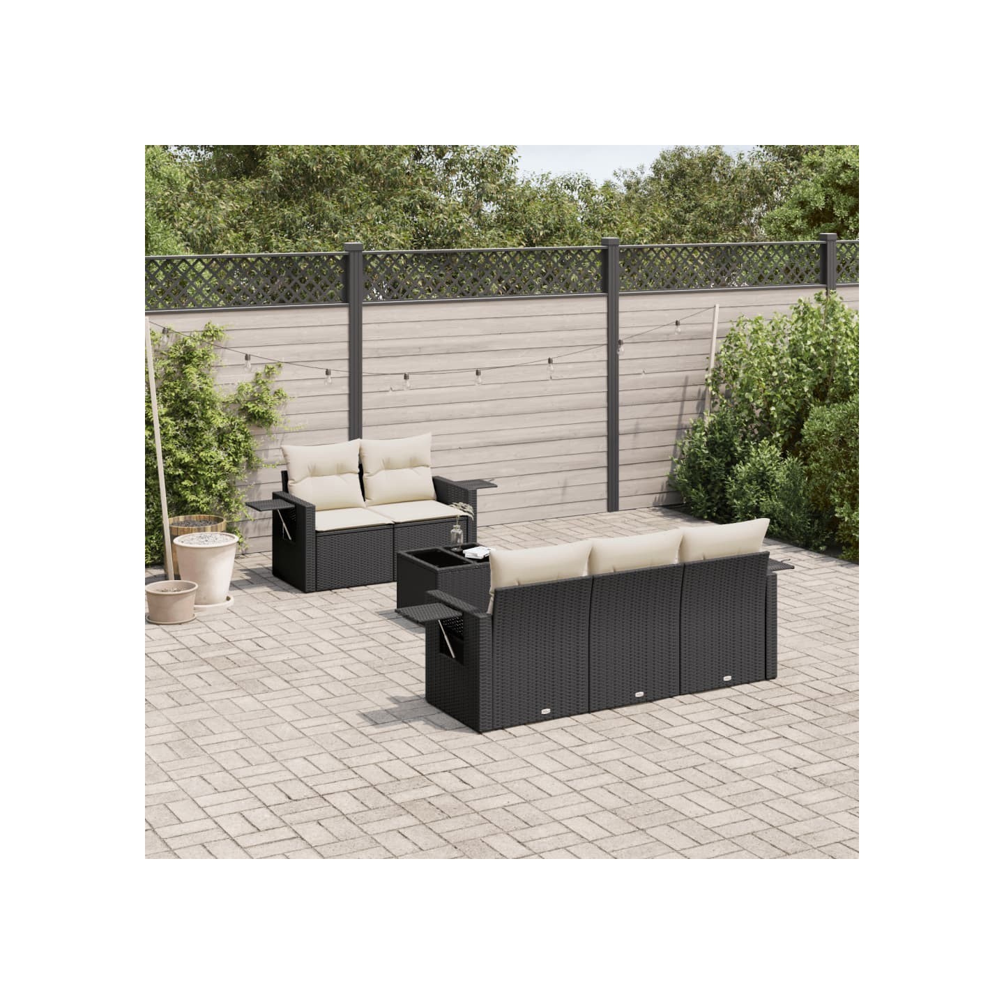 Salon de jardin 6 pcs avec coussins noir résine tressée