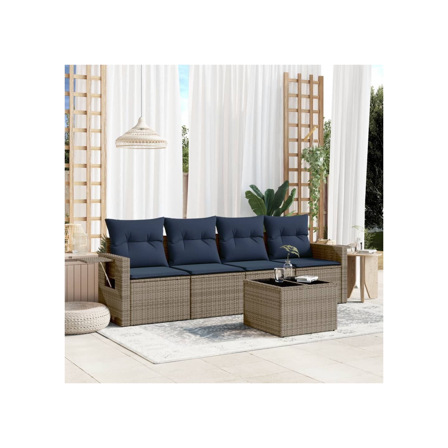 Ensemble de canapé de jardin 5 pcs avec coussins gris résine tressée