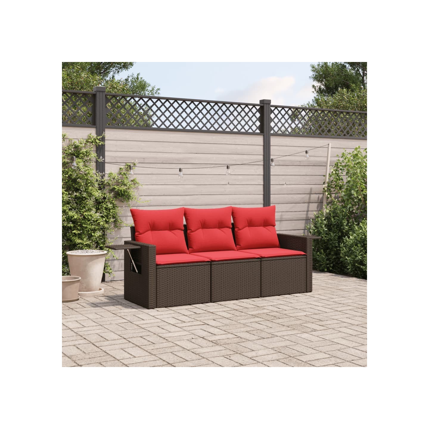 Ensemble de canapé de jardin 3 pcs avec coussins marron