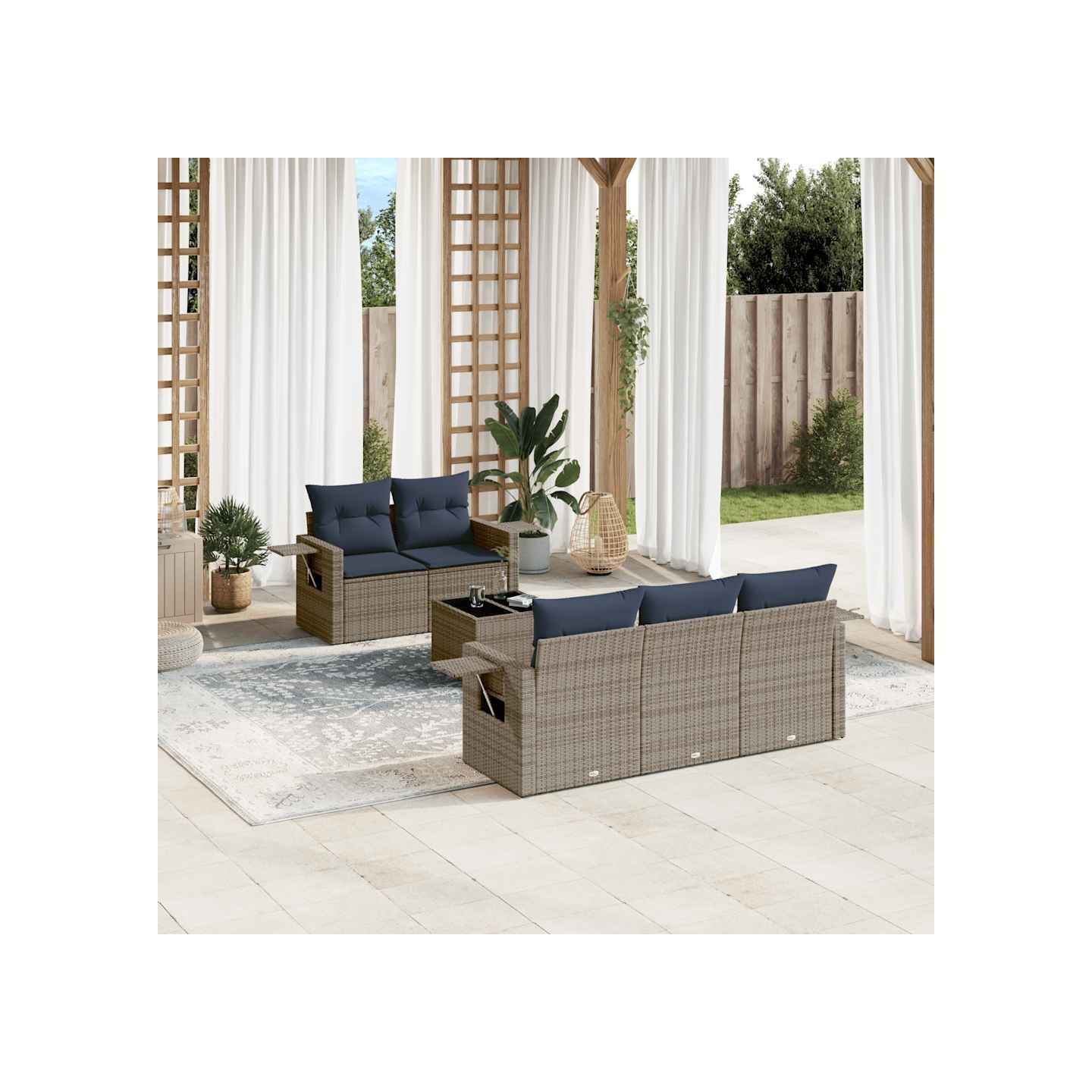 Ensemble de canapé de jardin 6 pcs avec coussins gris résine tressée