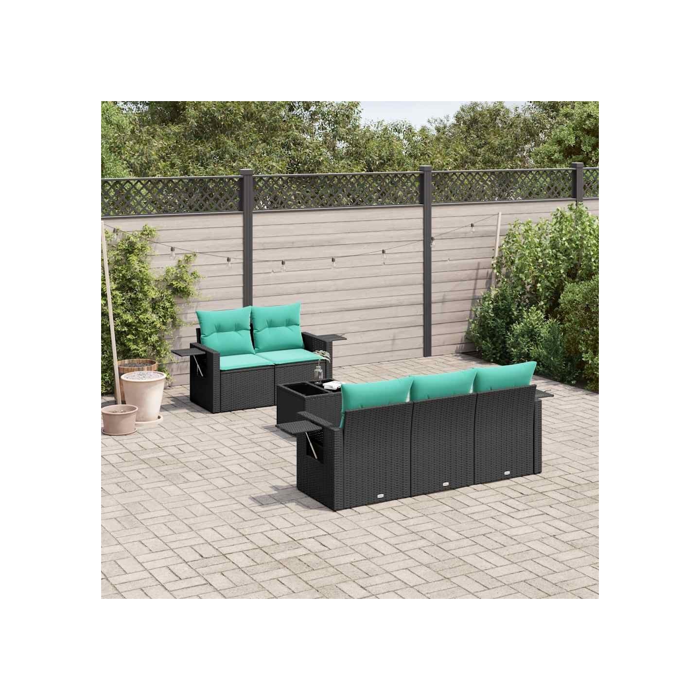 Ensemble de canapé de jardin 6 pcs avec coussins noir résine tressée