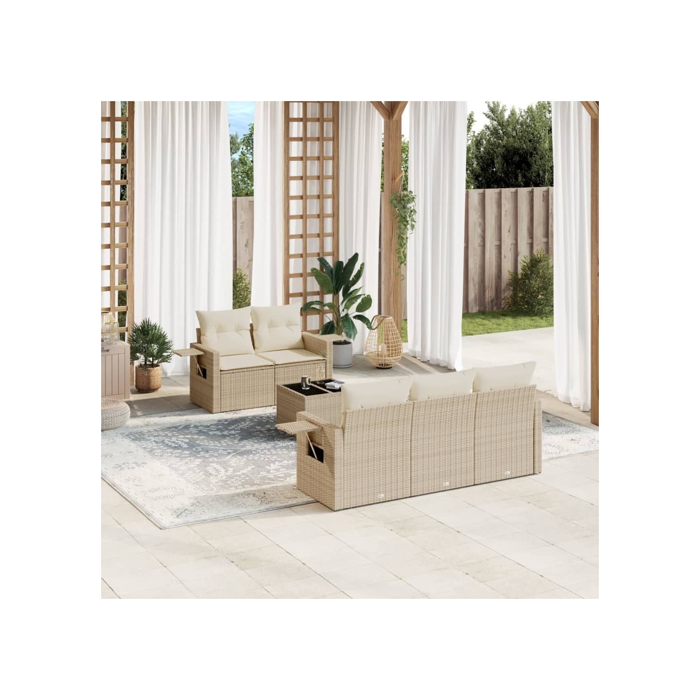 Salon de jardin avec coussins 6 pcs beige résine tressée