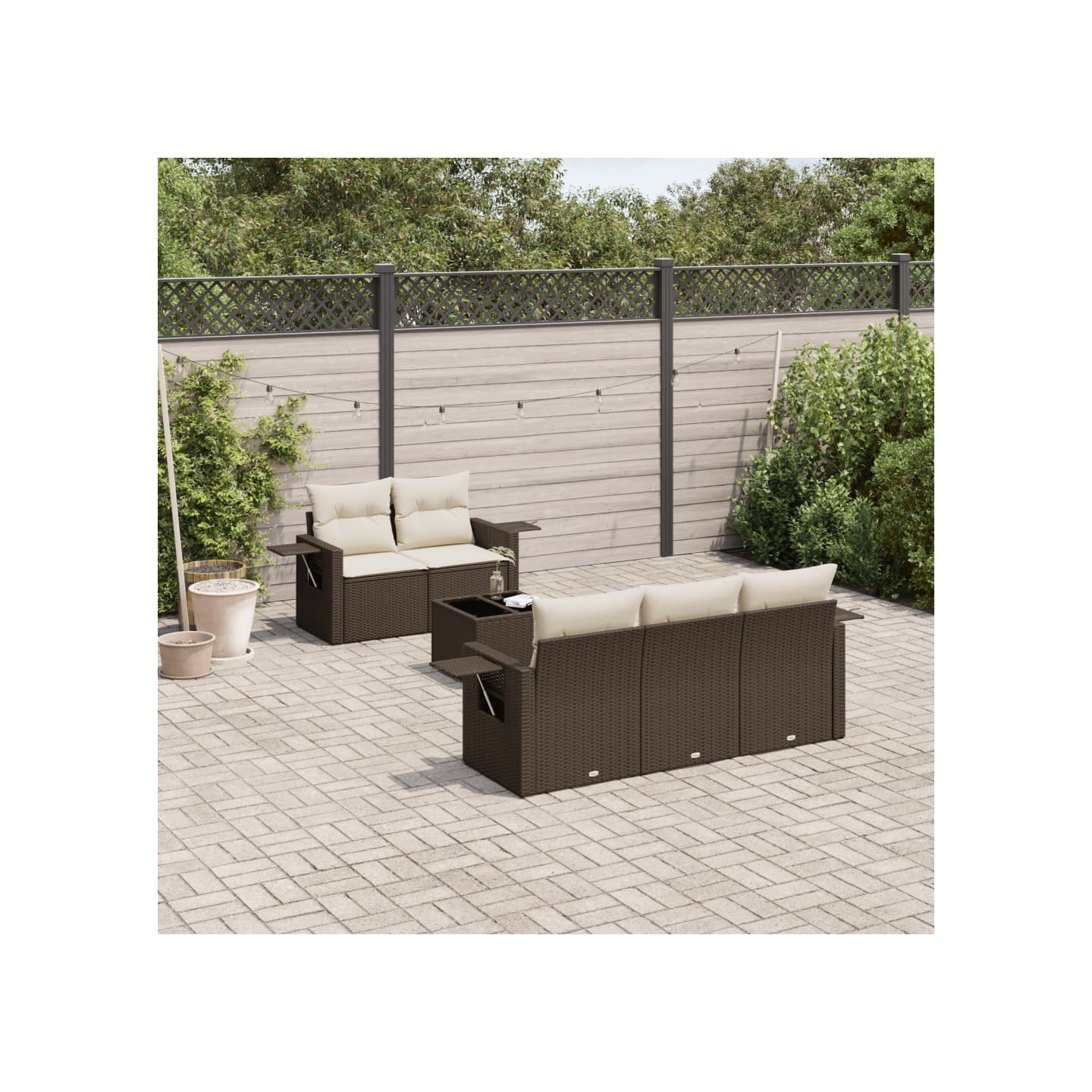 Salon de jardin avec coussins 6 pcs marron résine tressée