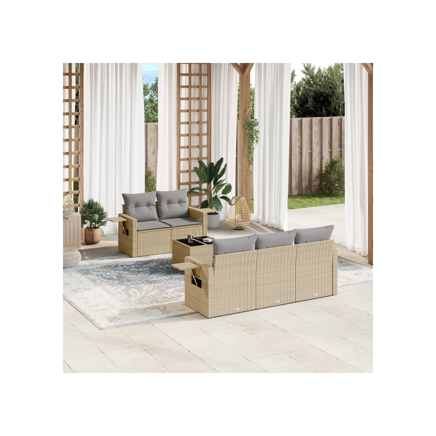 Salon de jardin avec coussins 6 pcs beige résine tressée