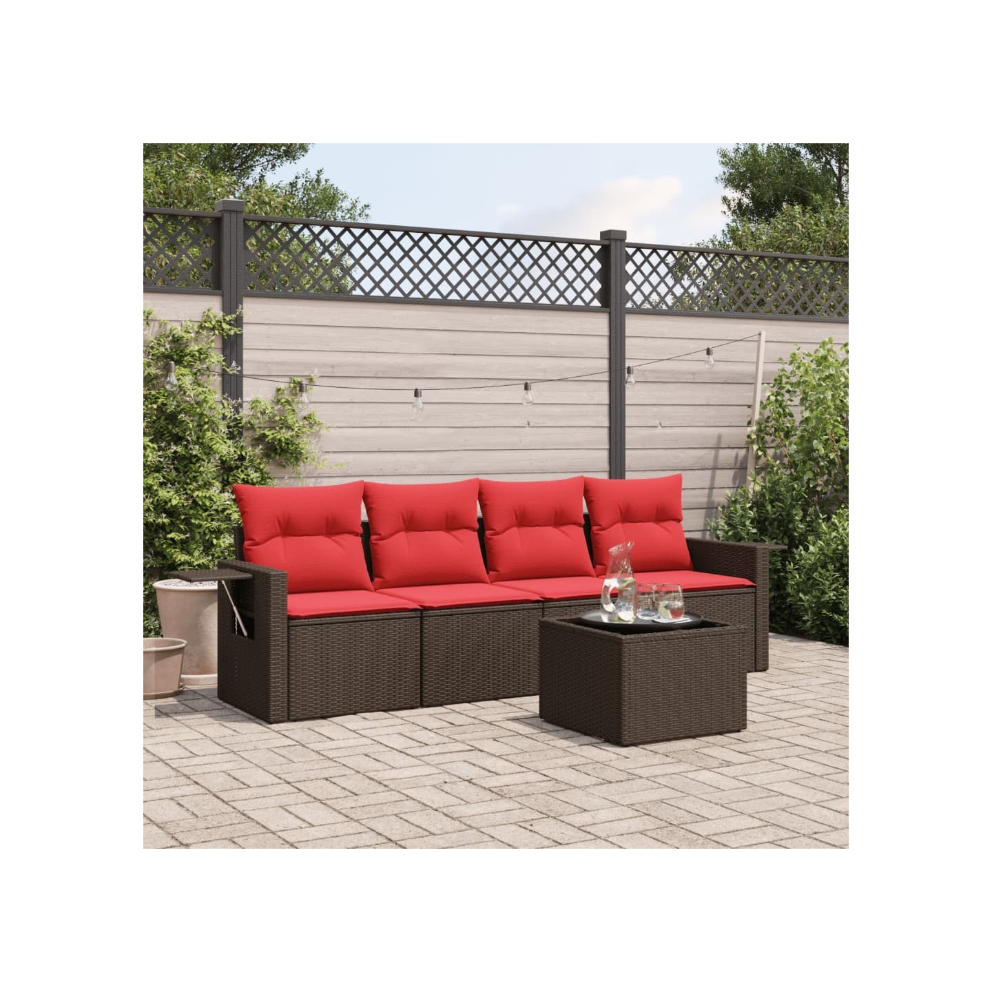 Ensemble de canapé de jardin 5 pcs avec coussins marron