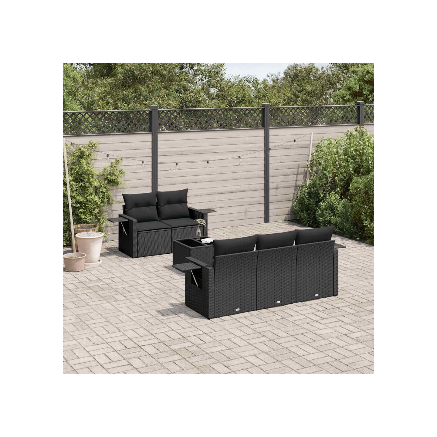 Salon de jardin 6 pcs avec coussins noir résine tressée