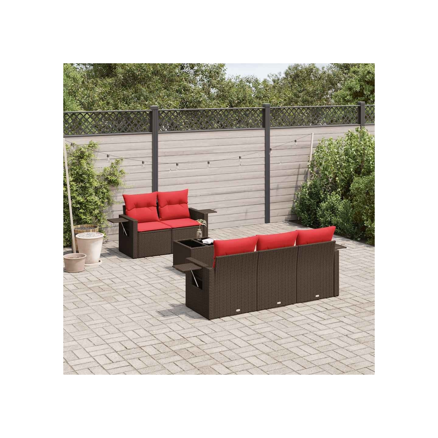 Ensemble de canapé de jardin 6 pcs avec coussins marron