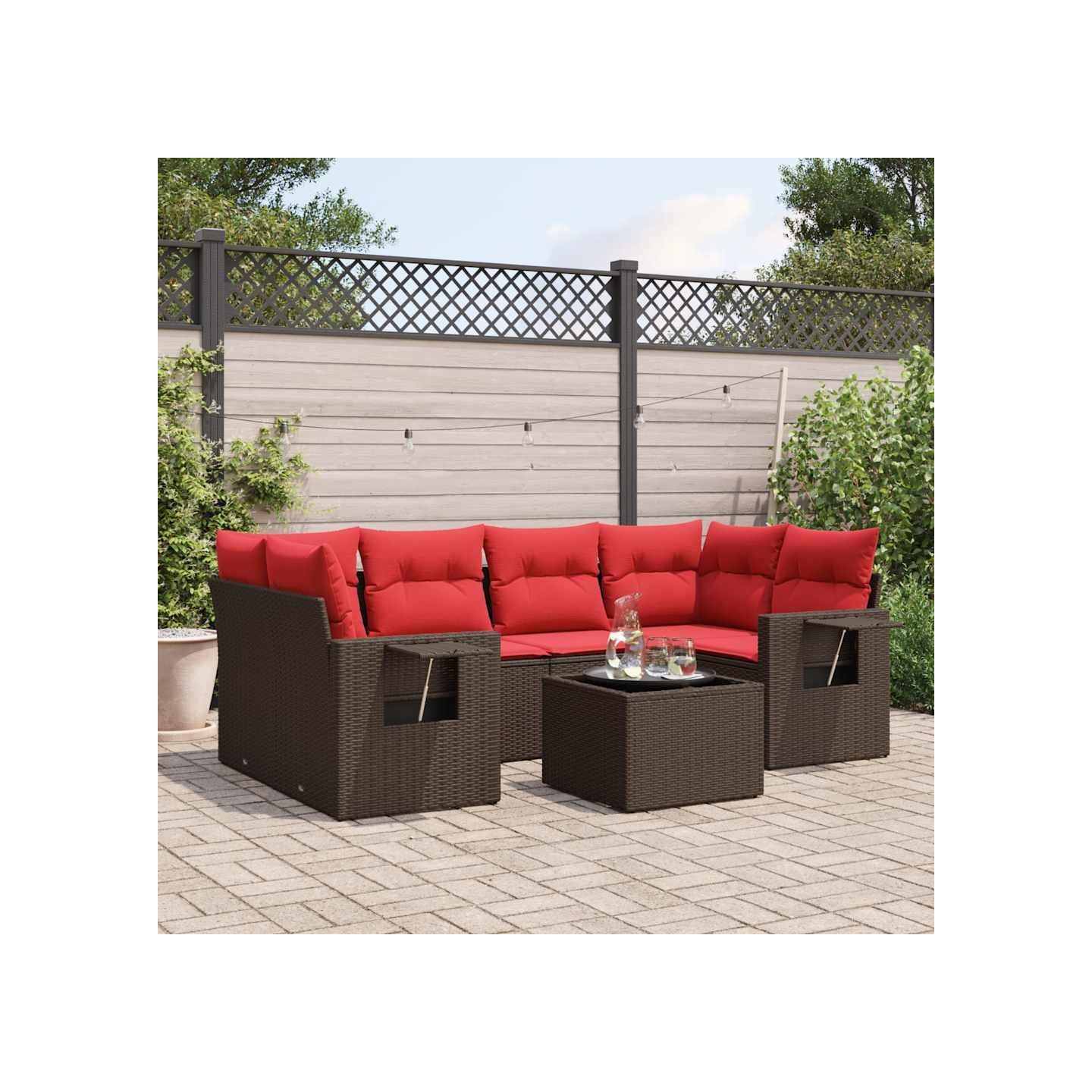 Ensemble de canapé de jardin 7 pcs avec coussins marron